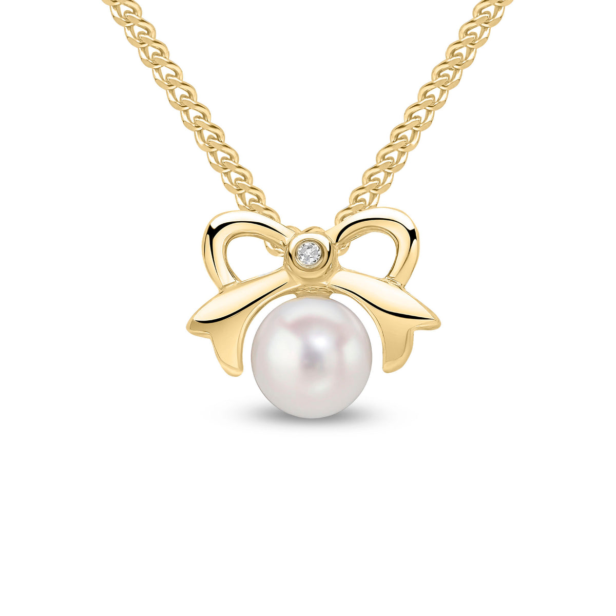 9ct Yellow Gold Pearl & Diamond Bow Design Slider Pendant