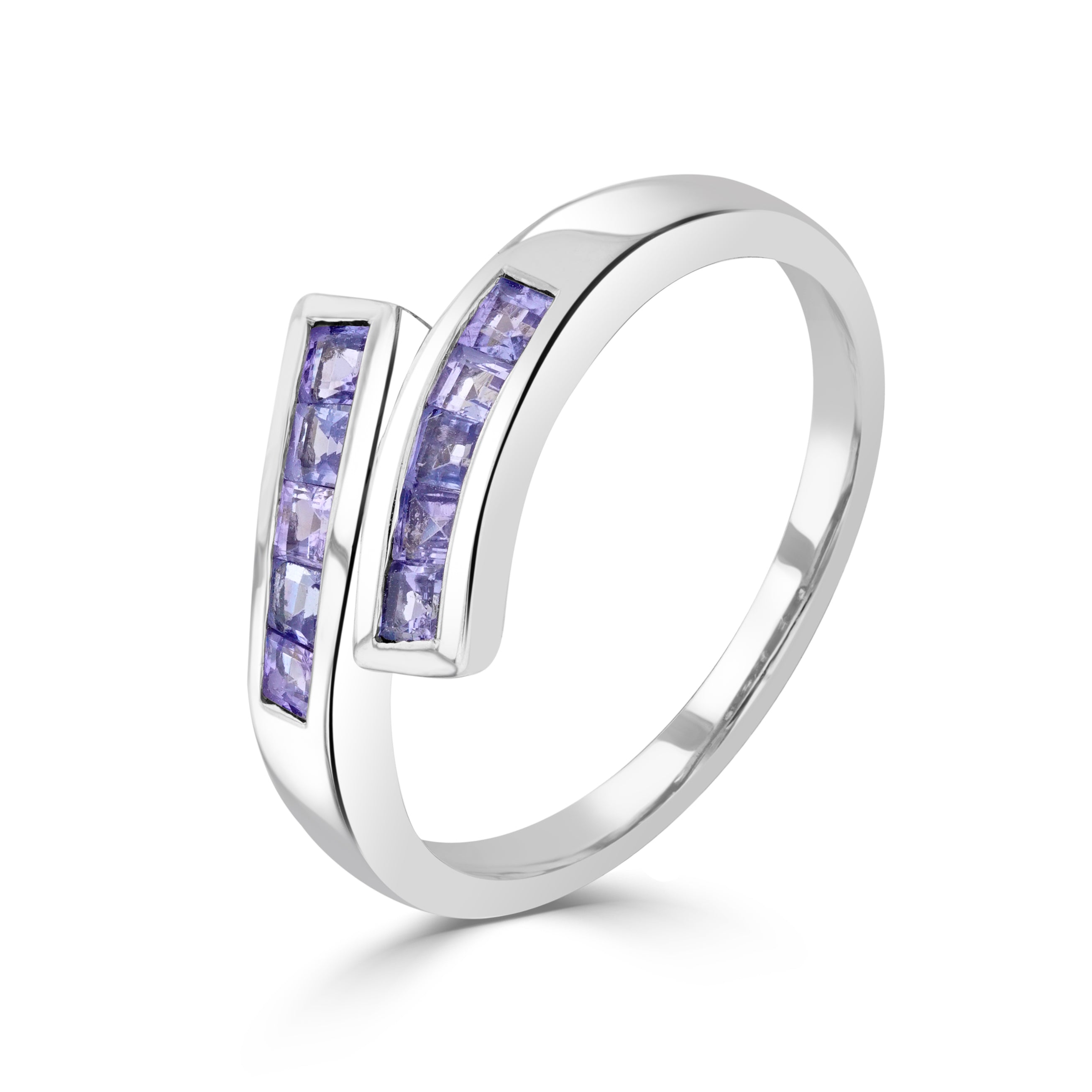 9ct White Gold Square Tanzanite Channel Set Crossover 1 2 Eternity Ring