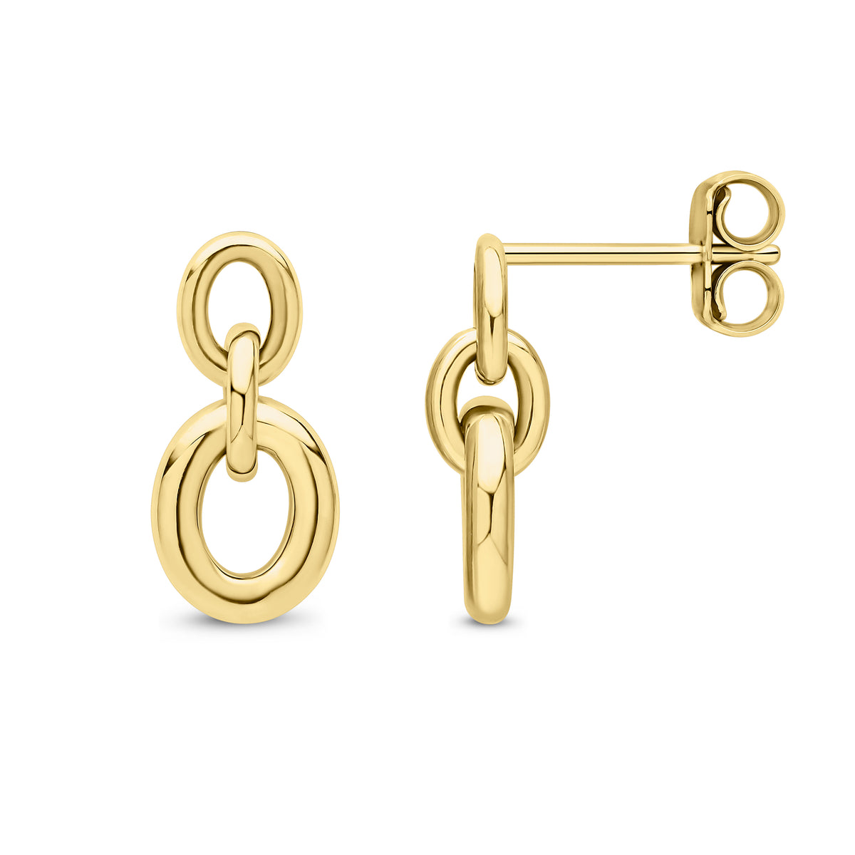 9ct Yellow Gold Oval 3 Link Paperchain Drop Earrings