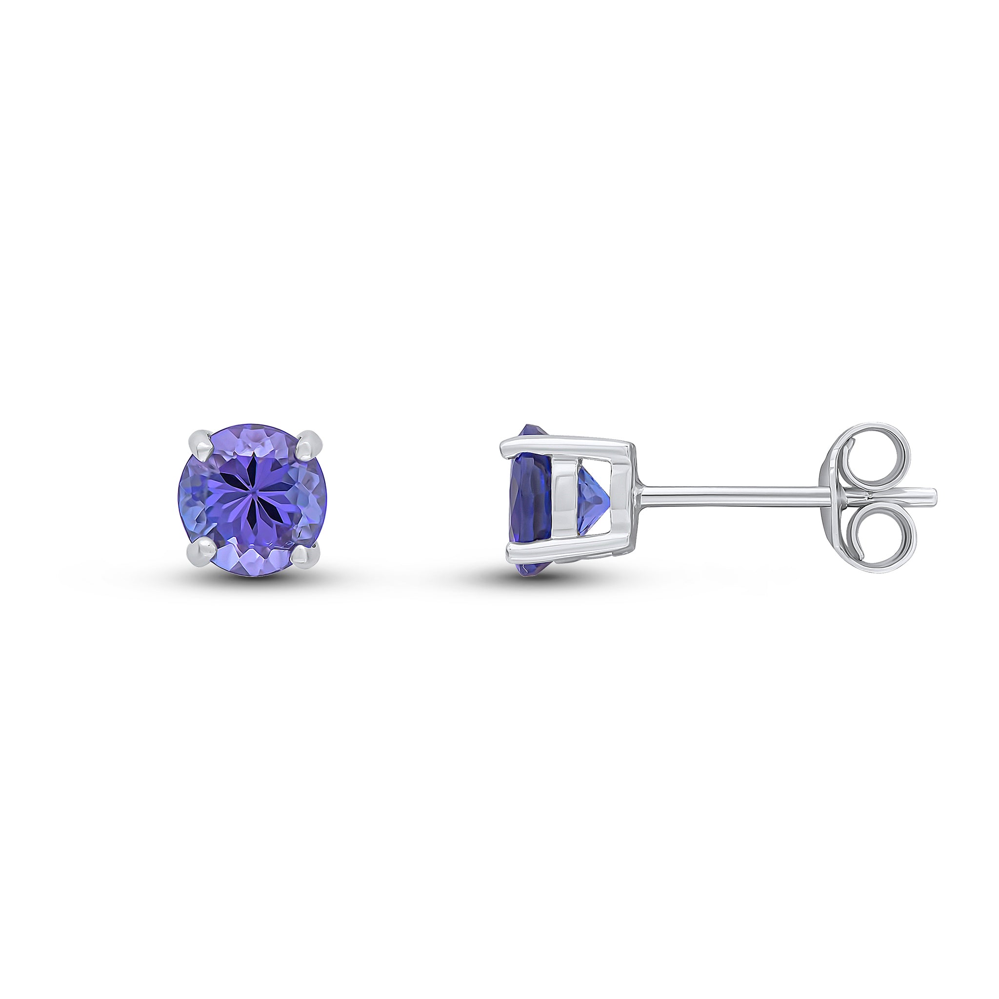 9ct White Gold 5mm Round Tanzanite 4 Claw Stud Earrings