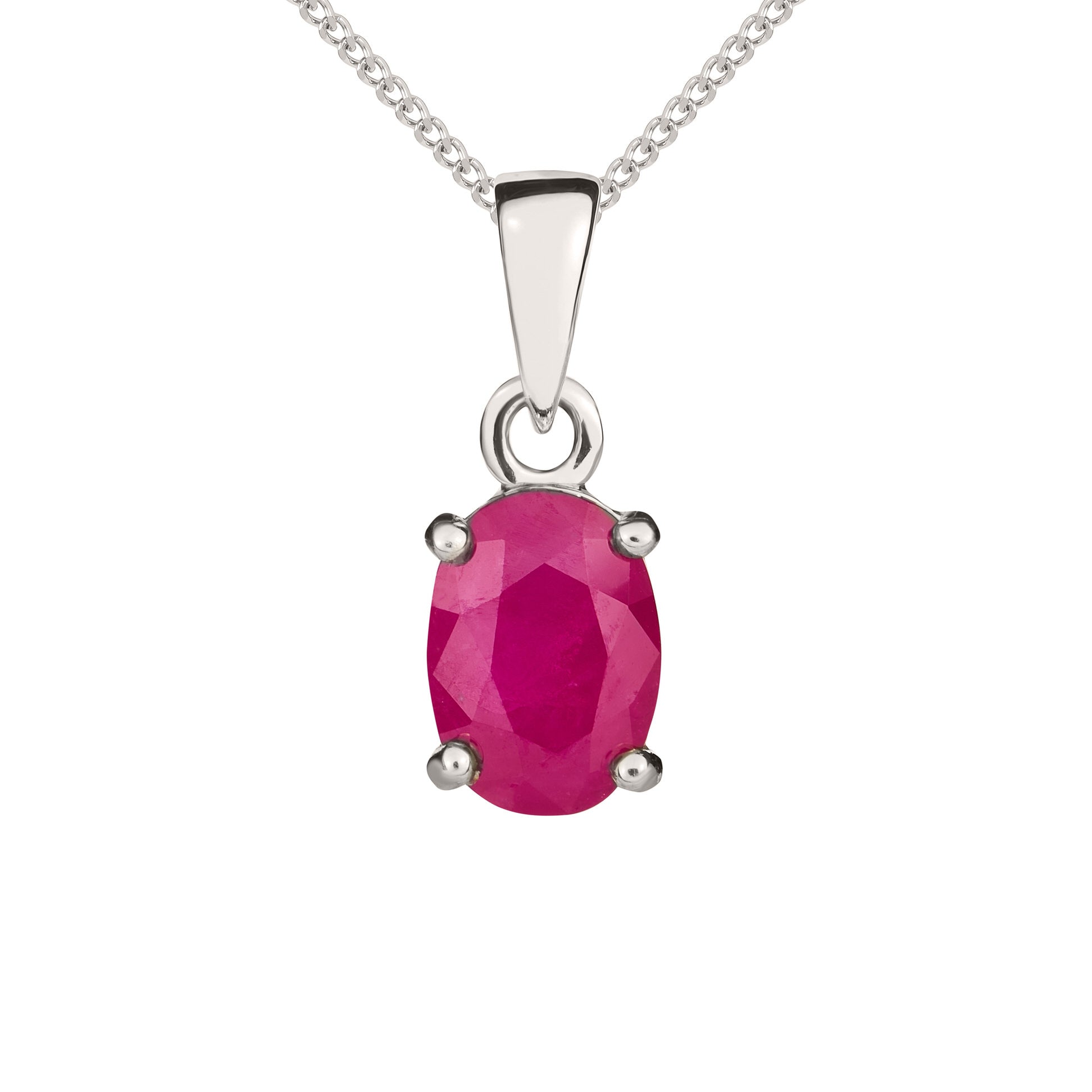 9ct White Gold 7x5 Oval Ruby Claw Set Pendant
