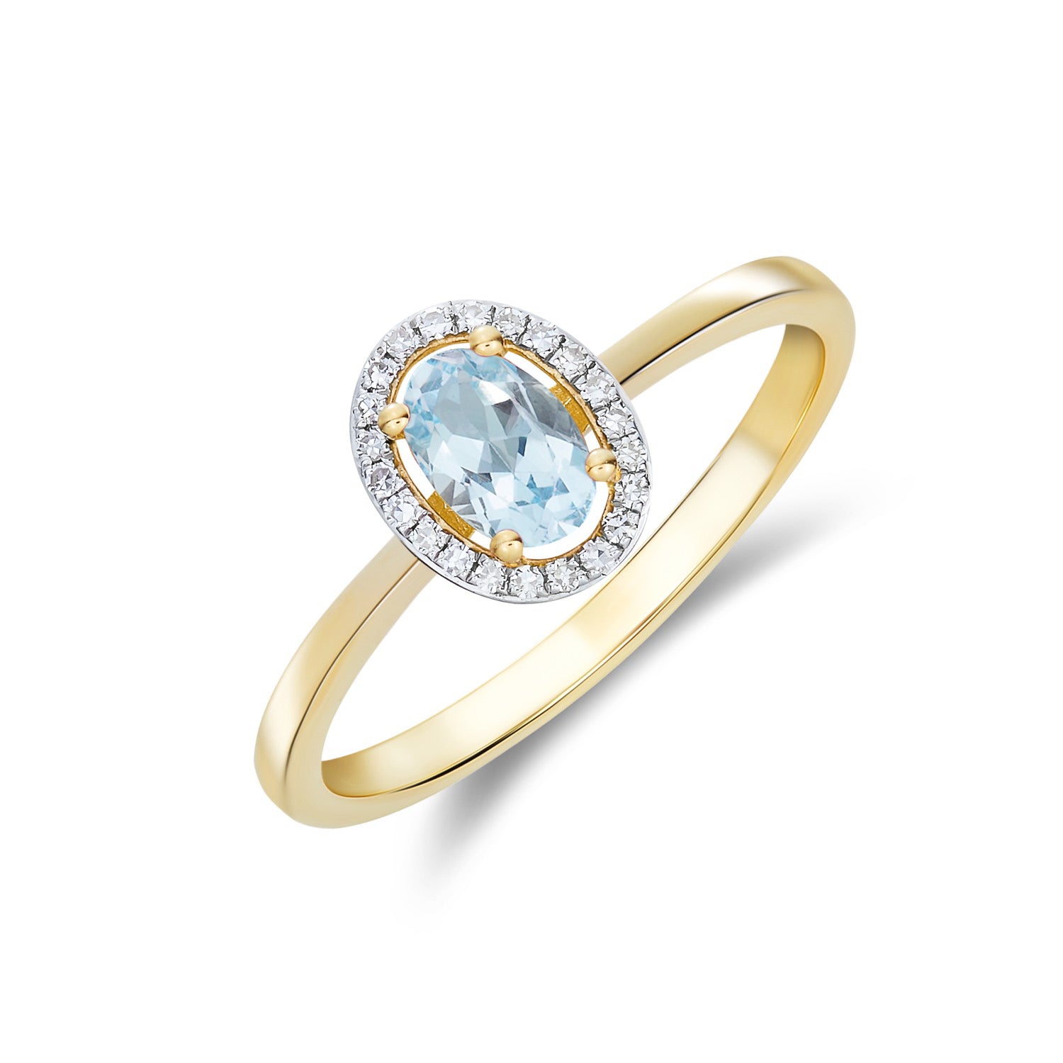 9ct White Gold Oval Aquamarine & Diamond Halo Cluster Ring