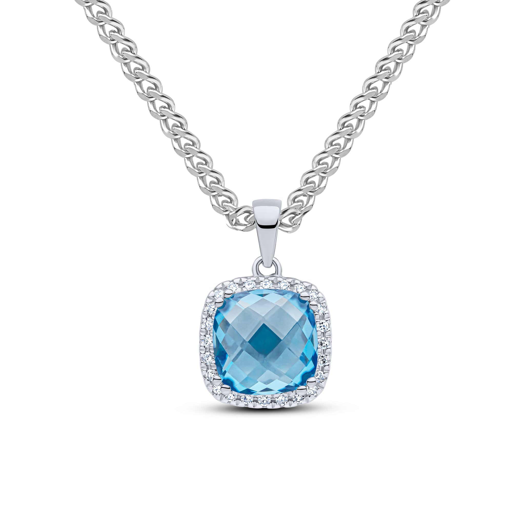 9ct White Gold Cush Lb Top & Diamond Cluster