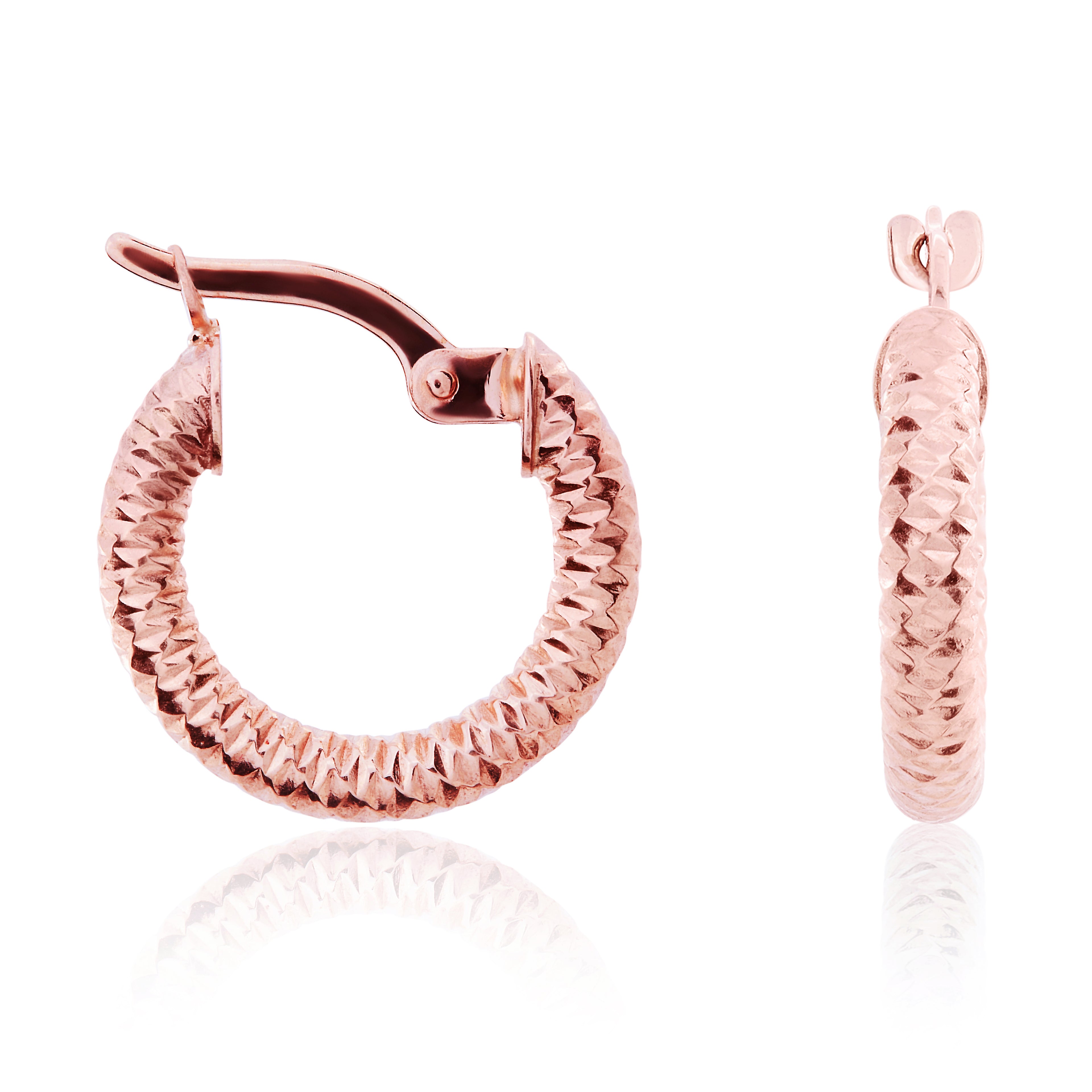 9ct Rose Gold Dia-Cut Hoop Earrings