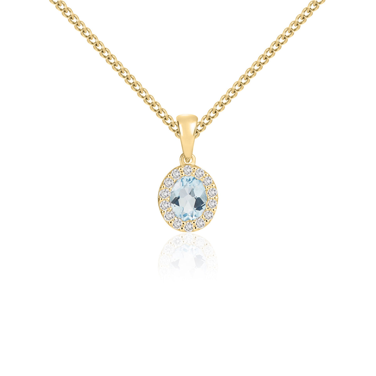 18ct Yellow Gold 5x4 Oval Aquamarine & Diamond Microset Cluster Pendant