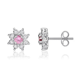 9ct White Gold Round Pink Sapphire & Diamond Cluster Earrings