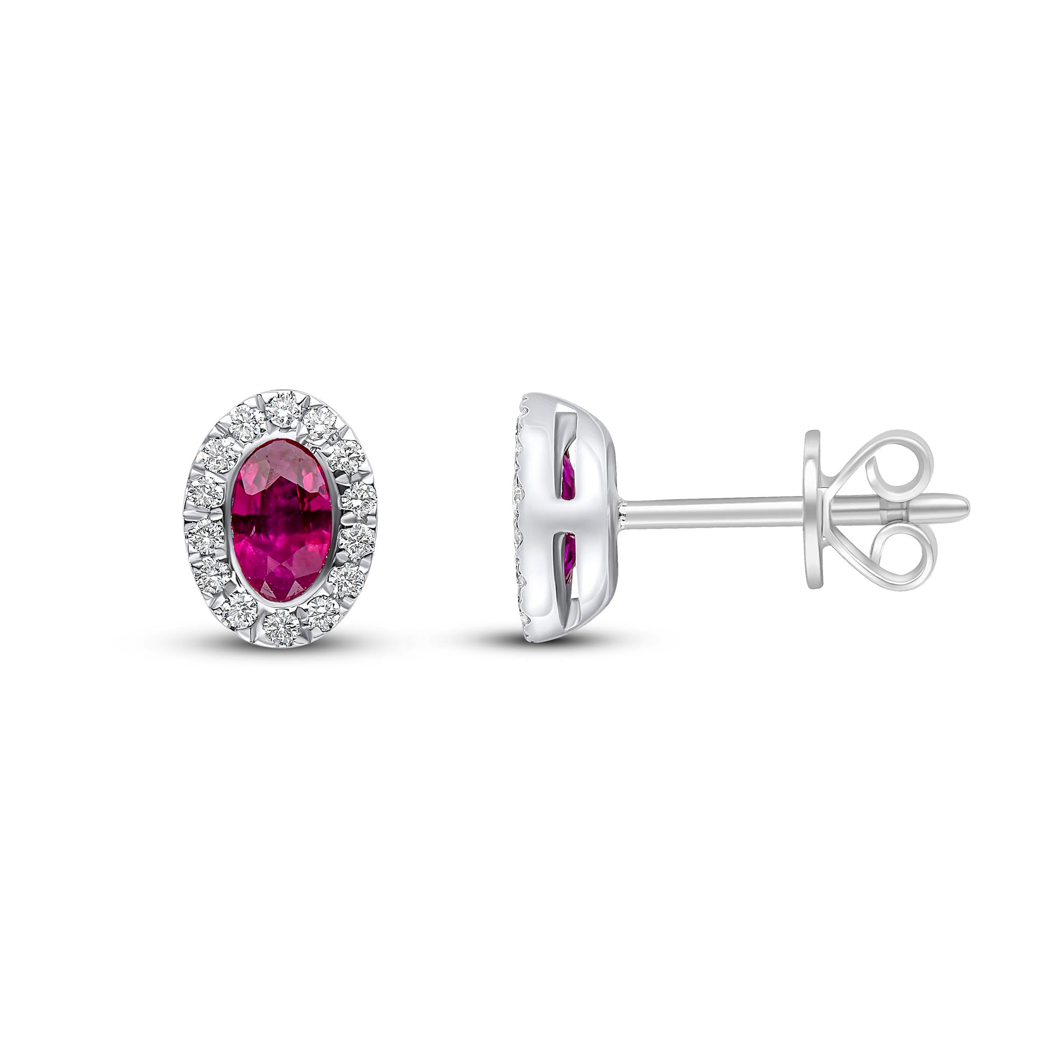 18ct White Gold 5x3 Oval Ruby & Diamond Cluster Earrings