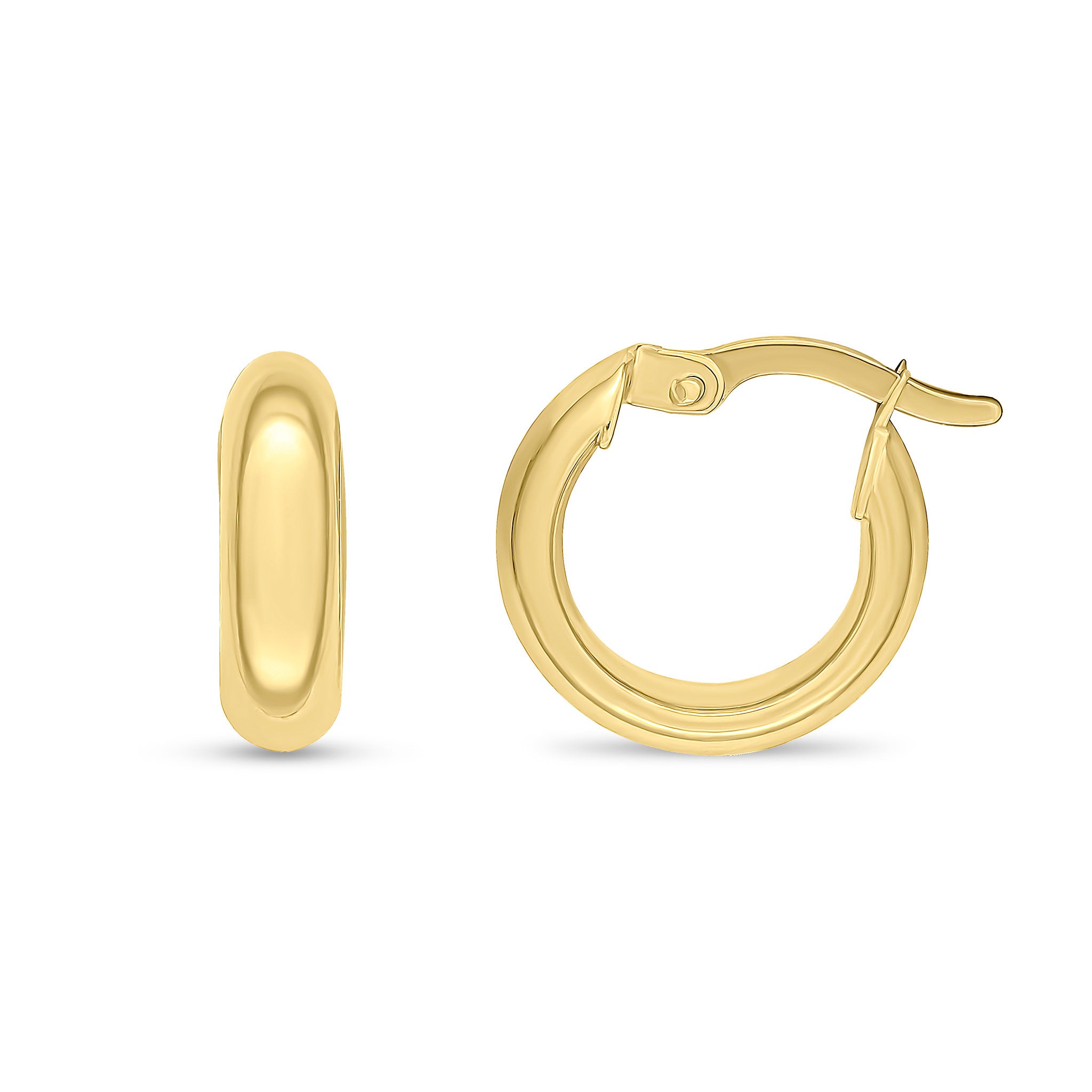 18ct Yellow Gold Polished 4mm Wedding Ring Style Hoop Earrings 14mm Outer Diameter