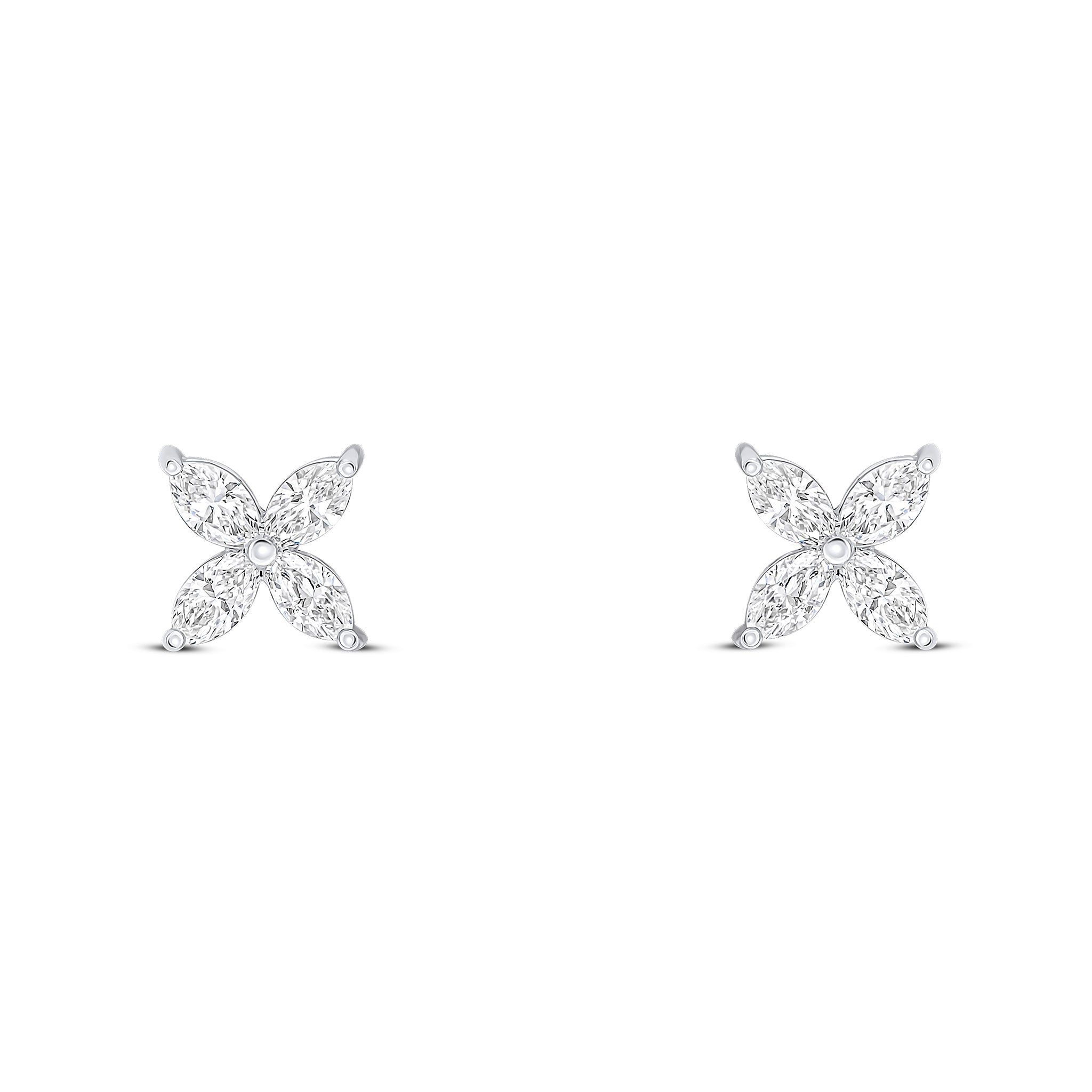 18ct White Gold Marquise Diamond 4 Stone Flower Claw Set Earrings