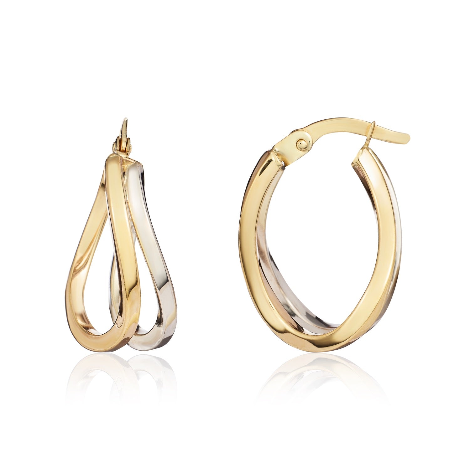 9ct Yellow And White Gold 2 Row Wavy Hoop Earrings