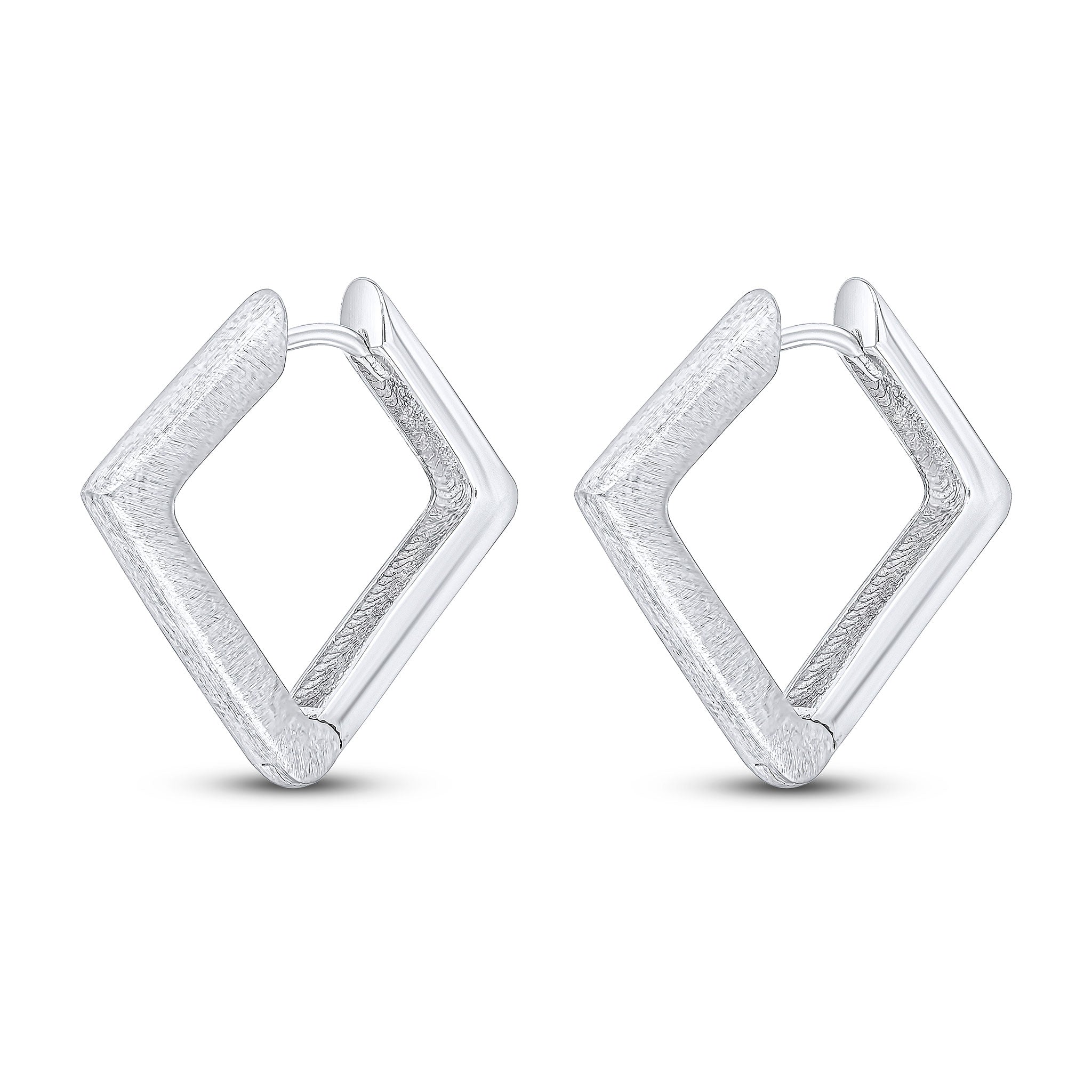 9ct white gold Satin & Polished Square Huggy Hoop Earrings
