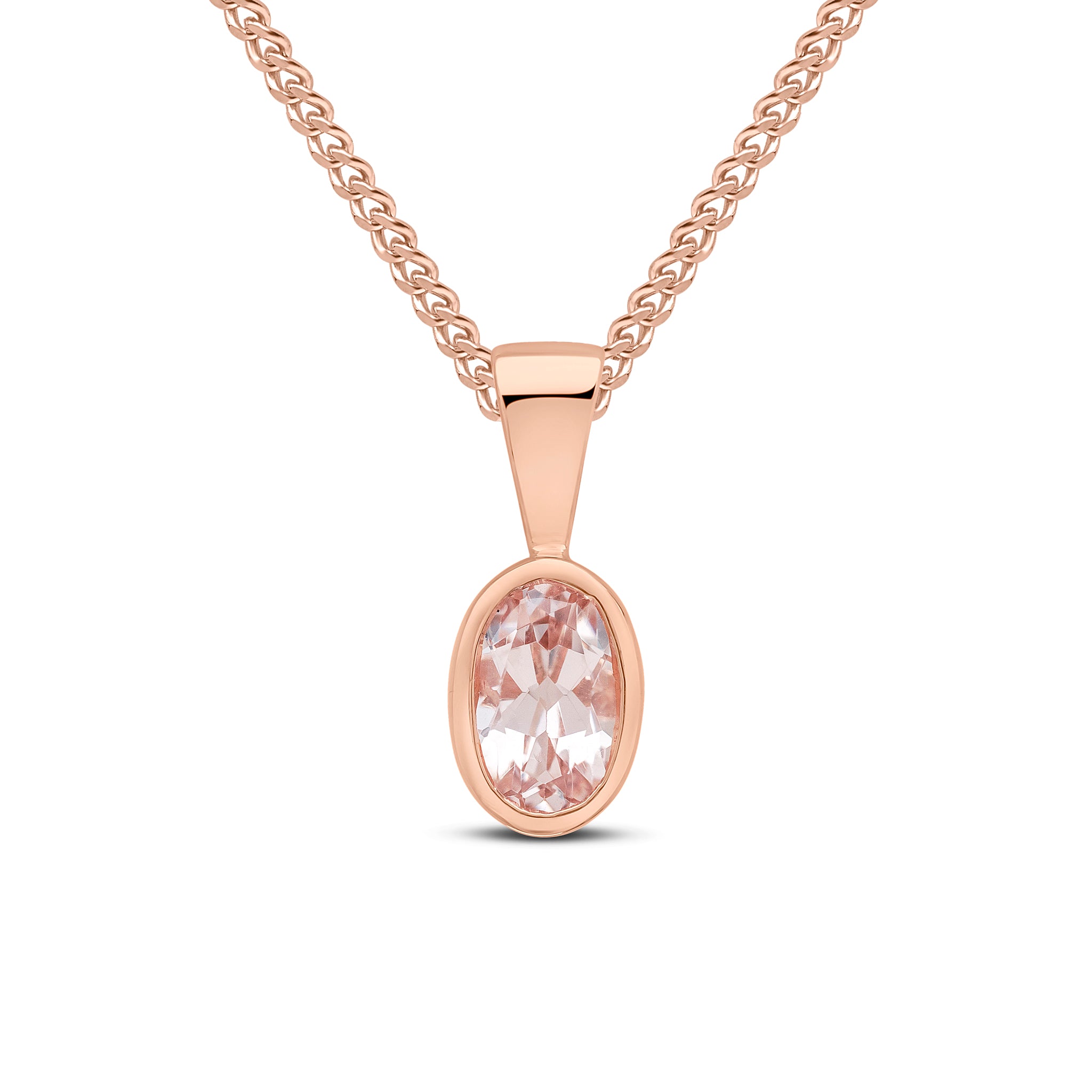 9ct rose gold 6 x 4mm Oval Morganite Rubover Pendant