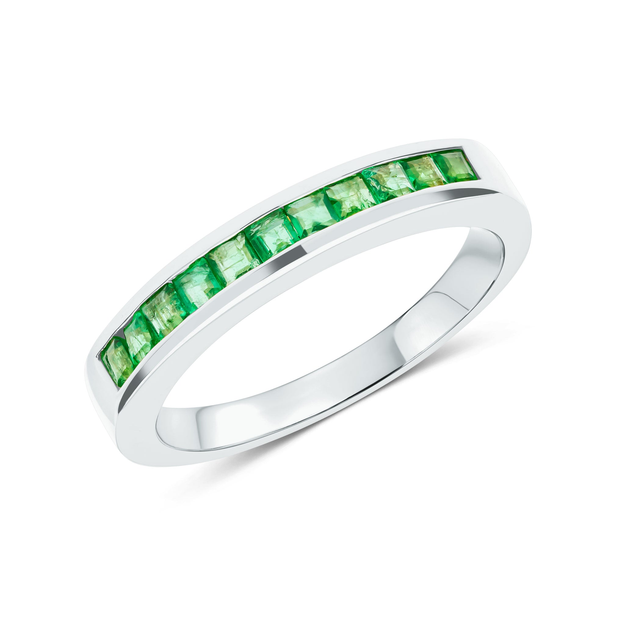 9ct White Gold Square Emerald 11 Stone Channel Set 1 2 Eternity Ring
