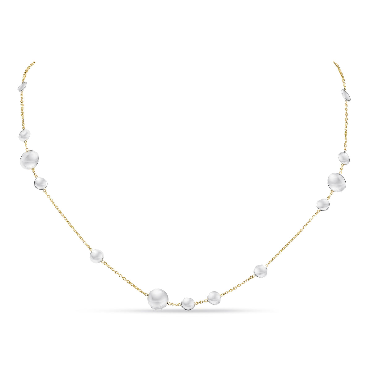 9ct Yellow Gold Chain Necklace with White Gold Polished Flat Discs 18 Inch