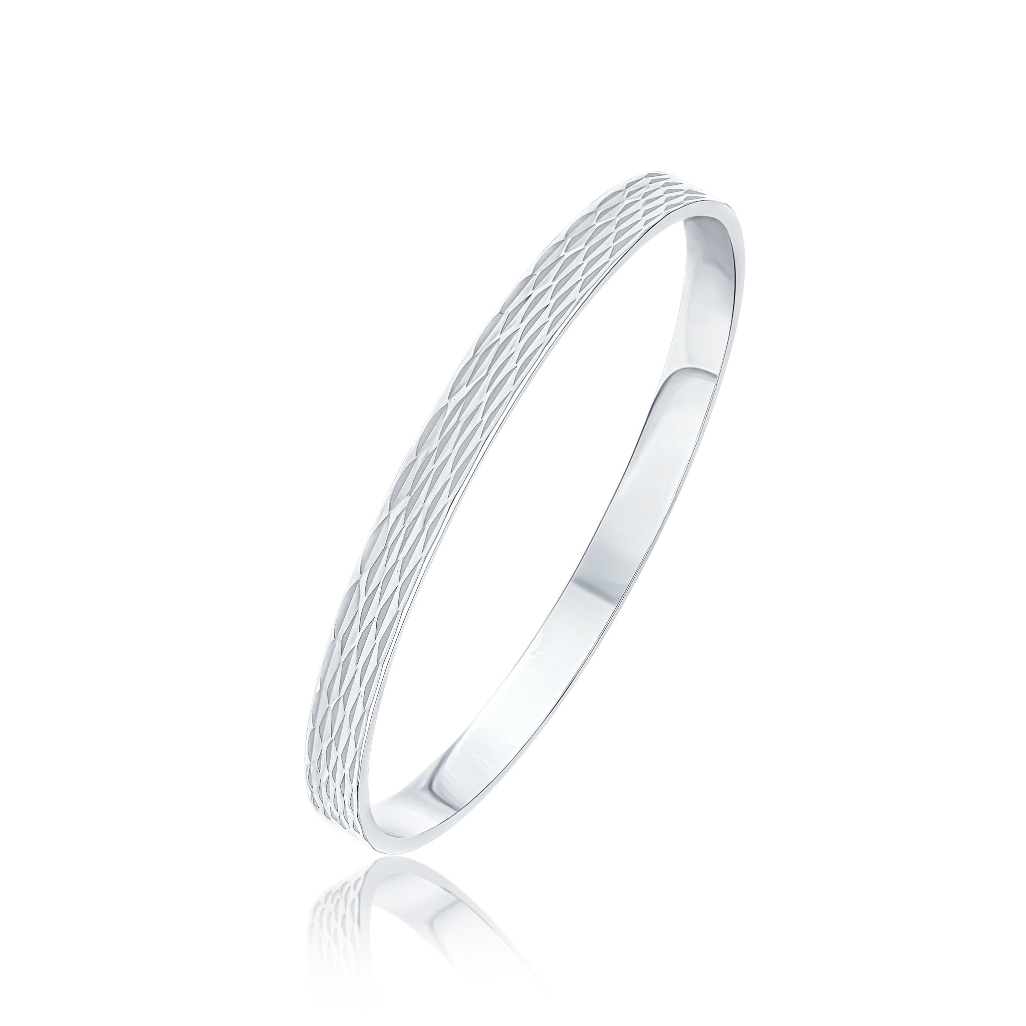 Silver 6mm Flat Bangle DC Marquise Diamond Pattern