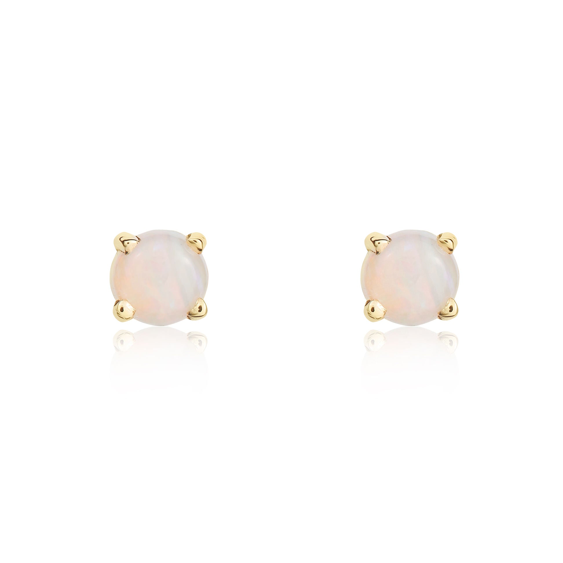 9ct yellow gold 3mm Round Opal 4 Claw Stud Earrings