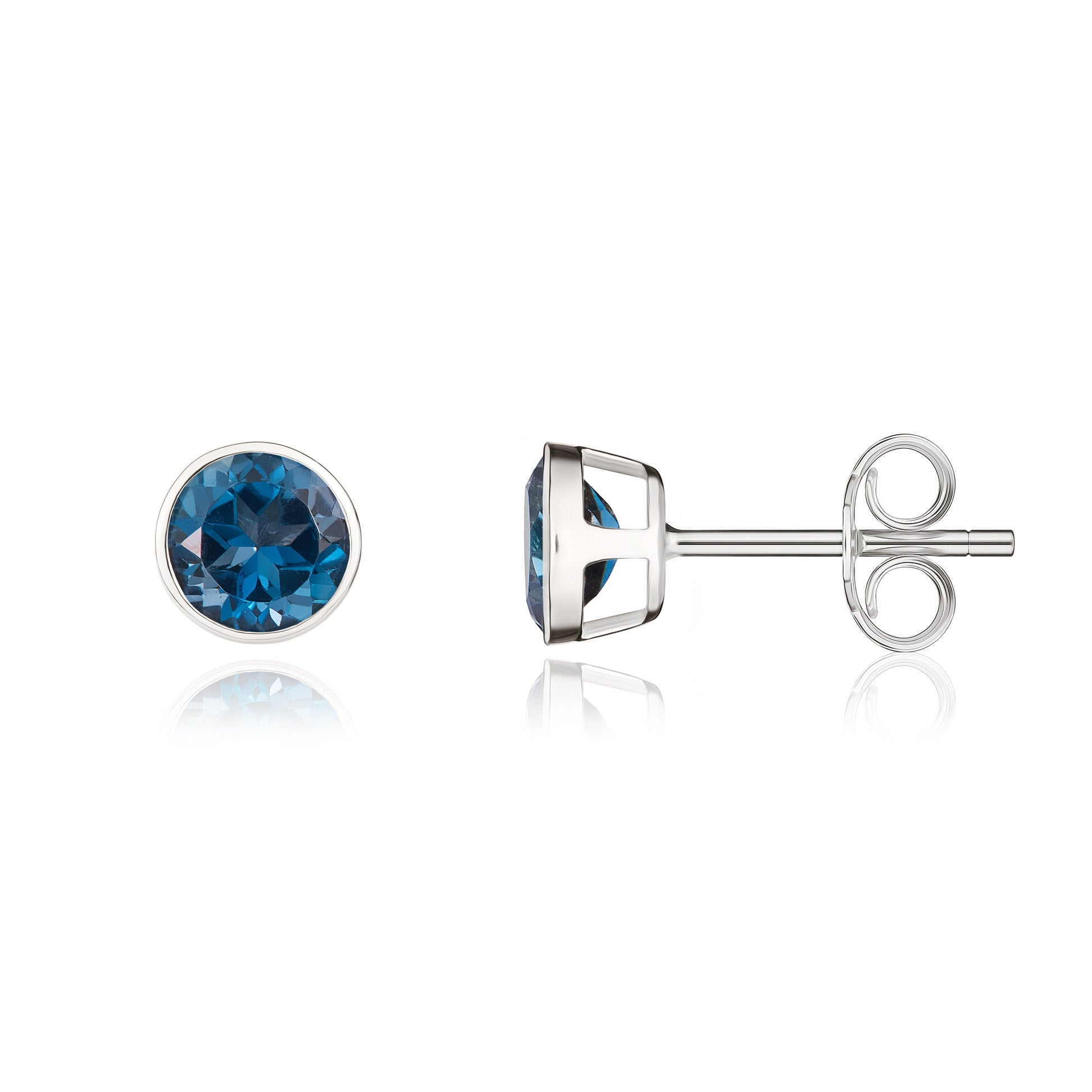 9ct white gold 5mm Round London Blue Topaz rubover Stud Earrings