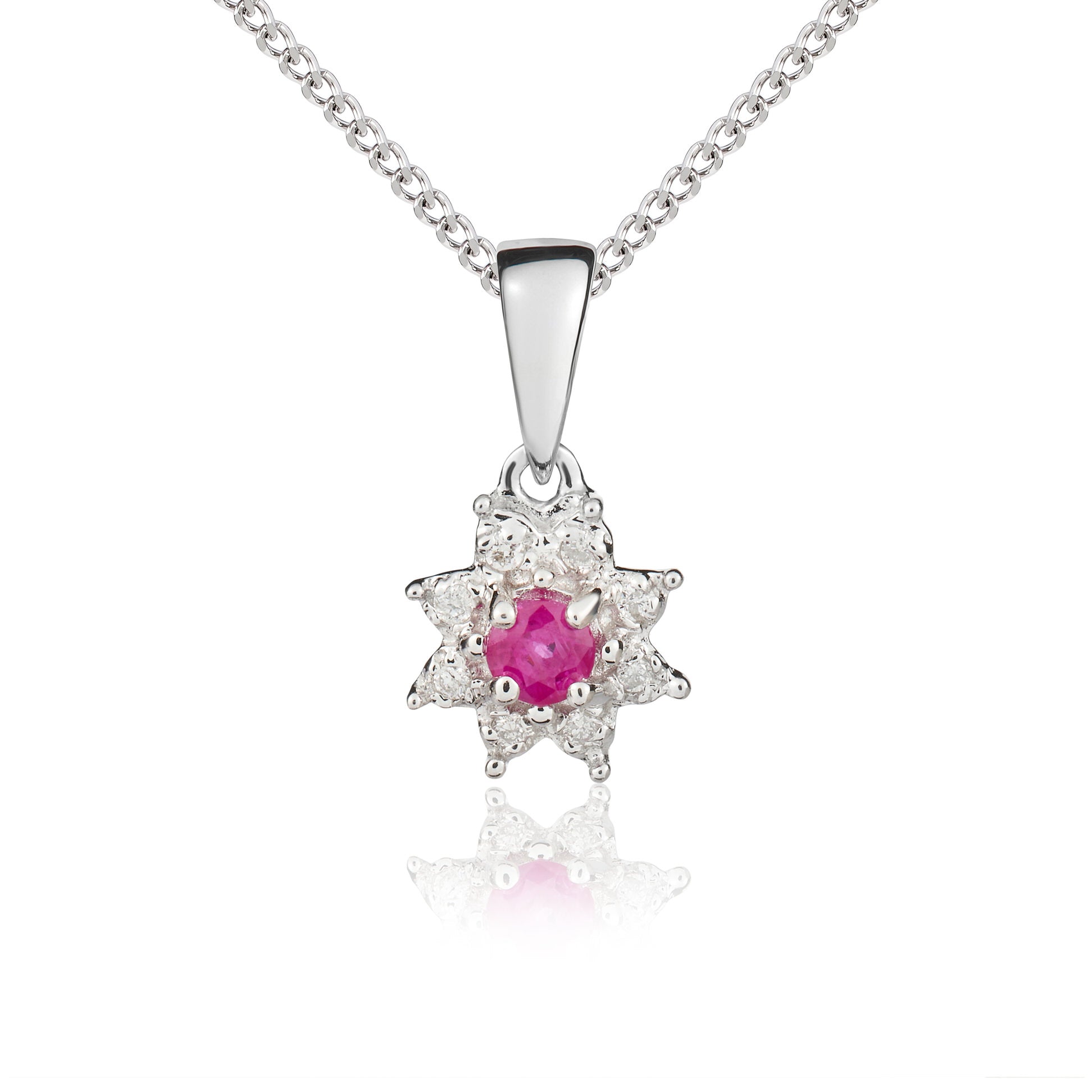 9ct White Gold Rd Ruby & Diamond Cluster Pdt