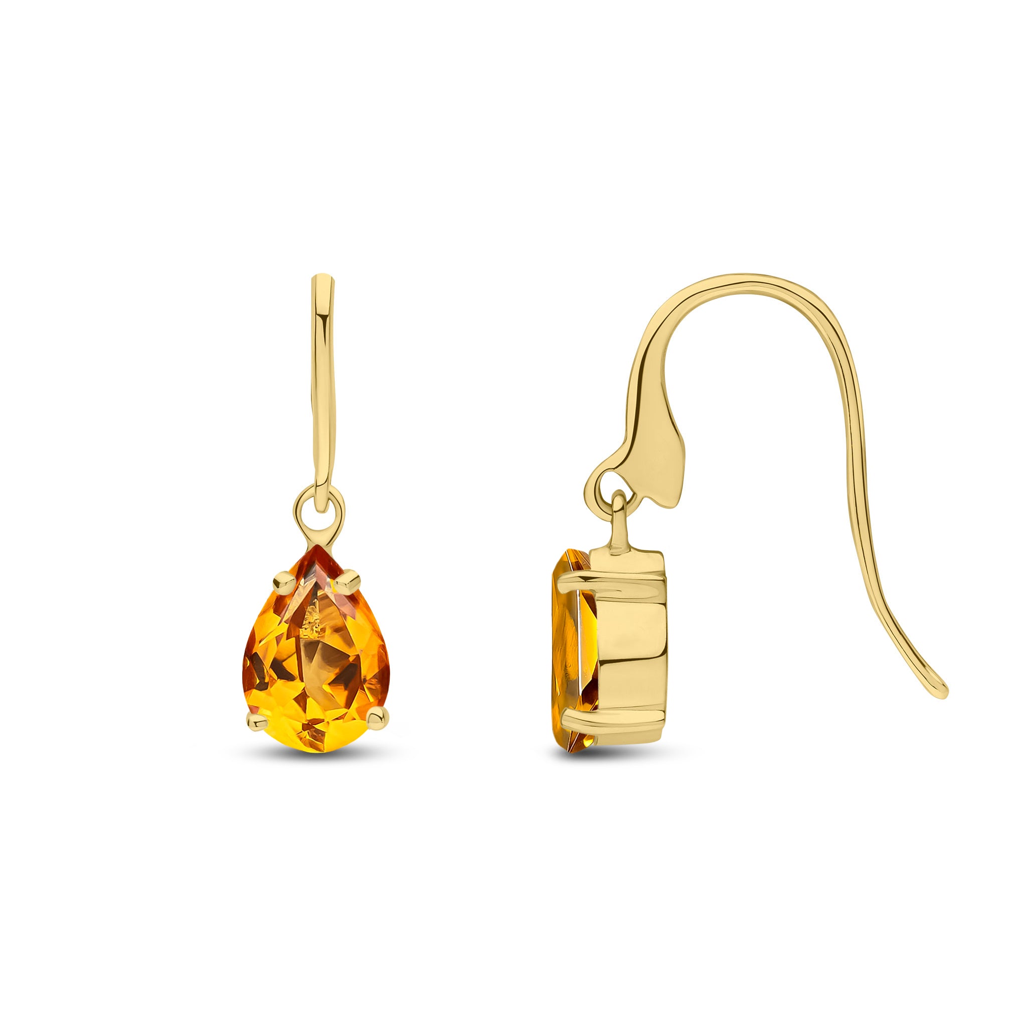 9ct Yellow Gold 7x5mm Pear Shape Citrine Claw Wire Hook Drop Earrings