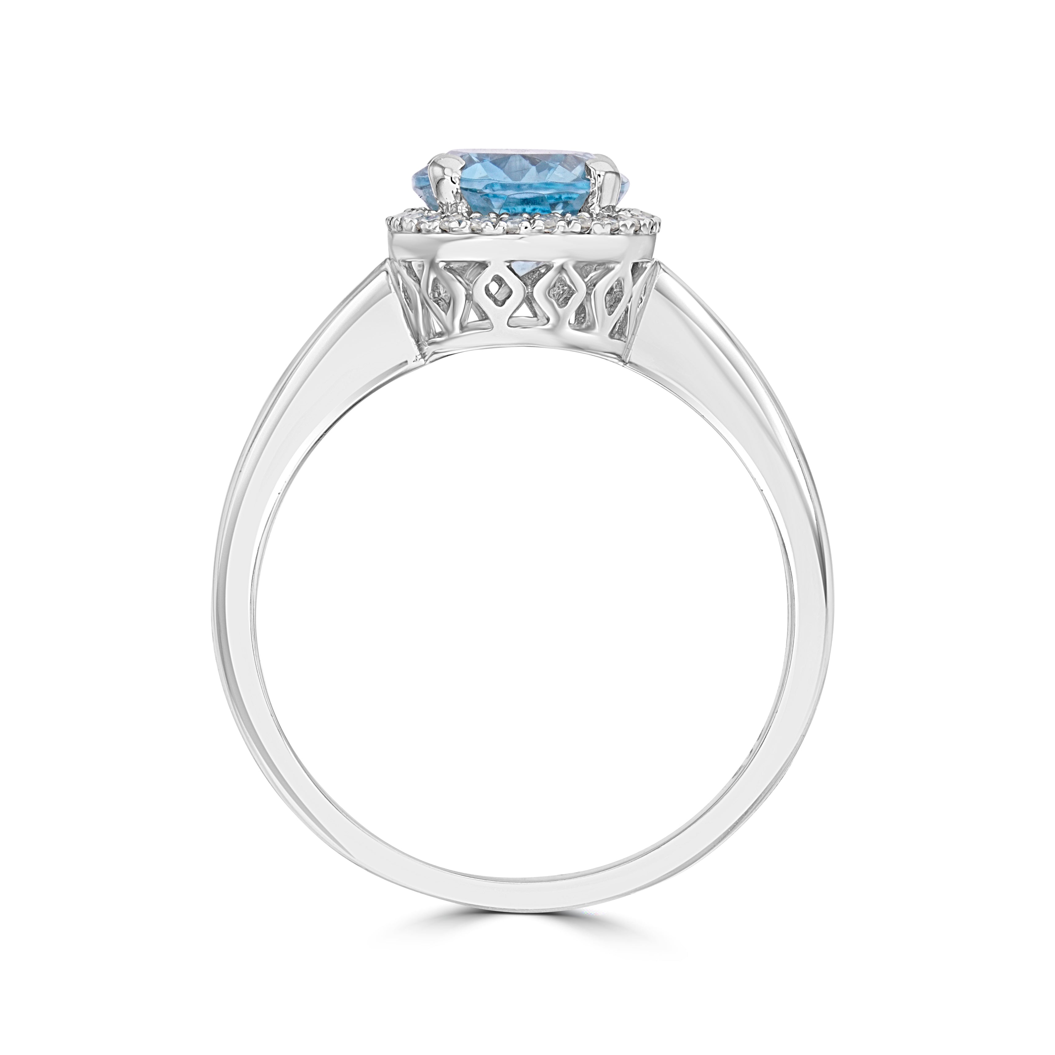 9CT WG 9X7 OVAL AQUAMARINE & DIAMOND CLAW SET CLUSTER RING 1
