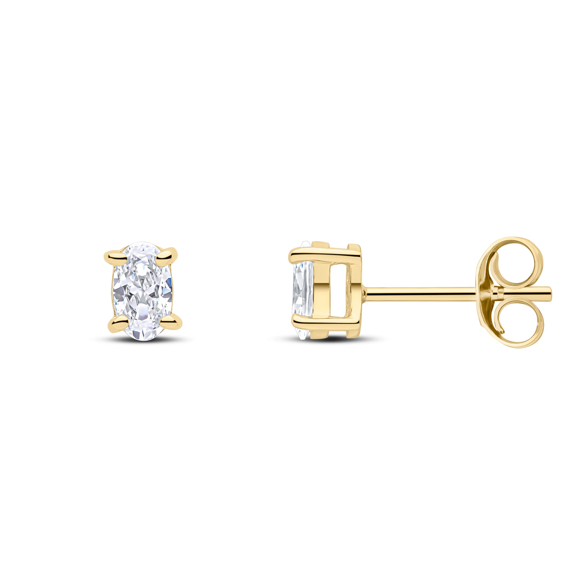 9ct Yellow Gold 5x3 Oval CZ Claw Set Earrings