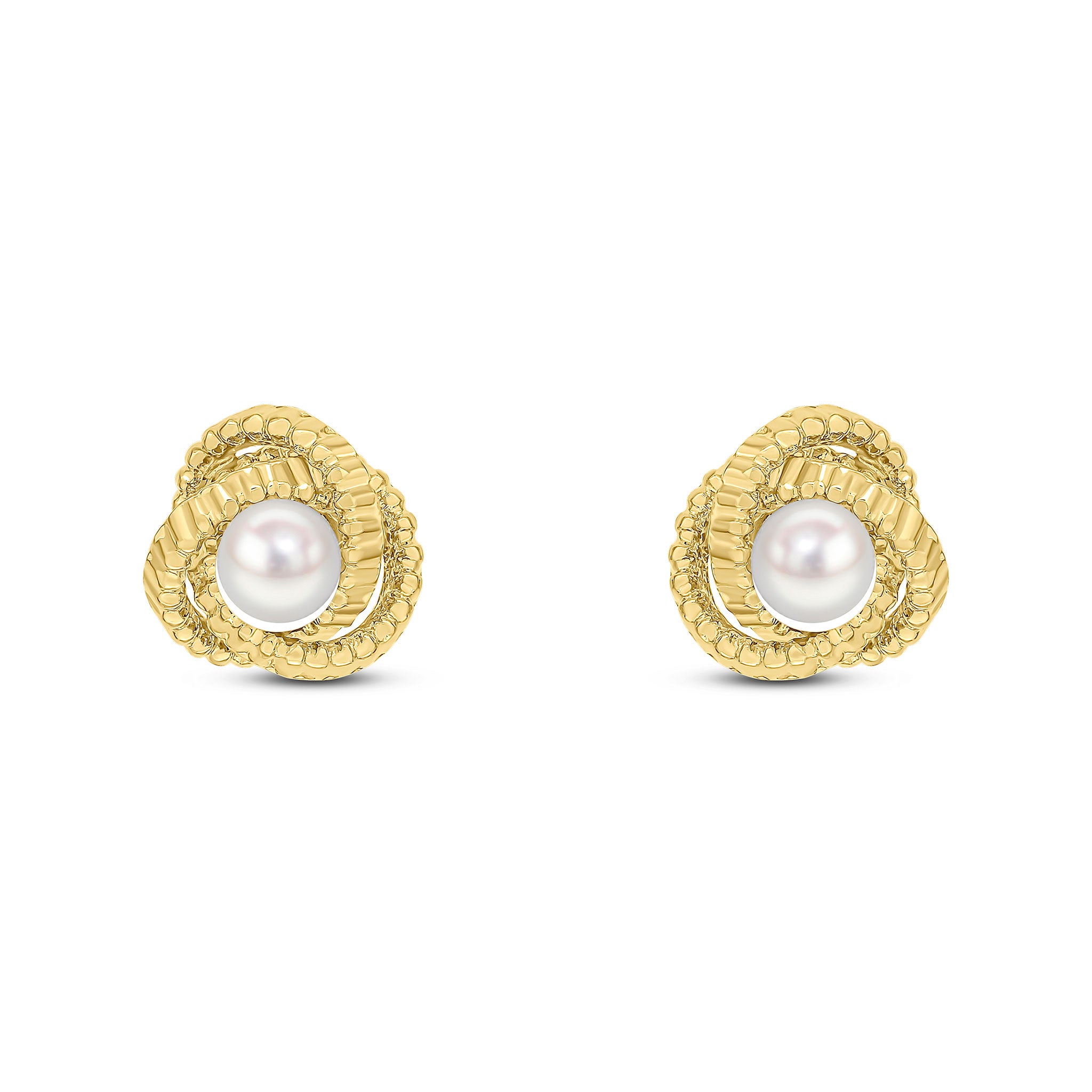9ct Yellow Gold Textured Knot Stud Earrings With 5mm cultured freshwater