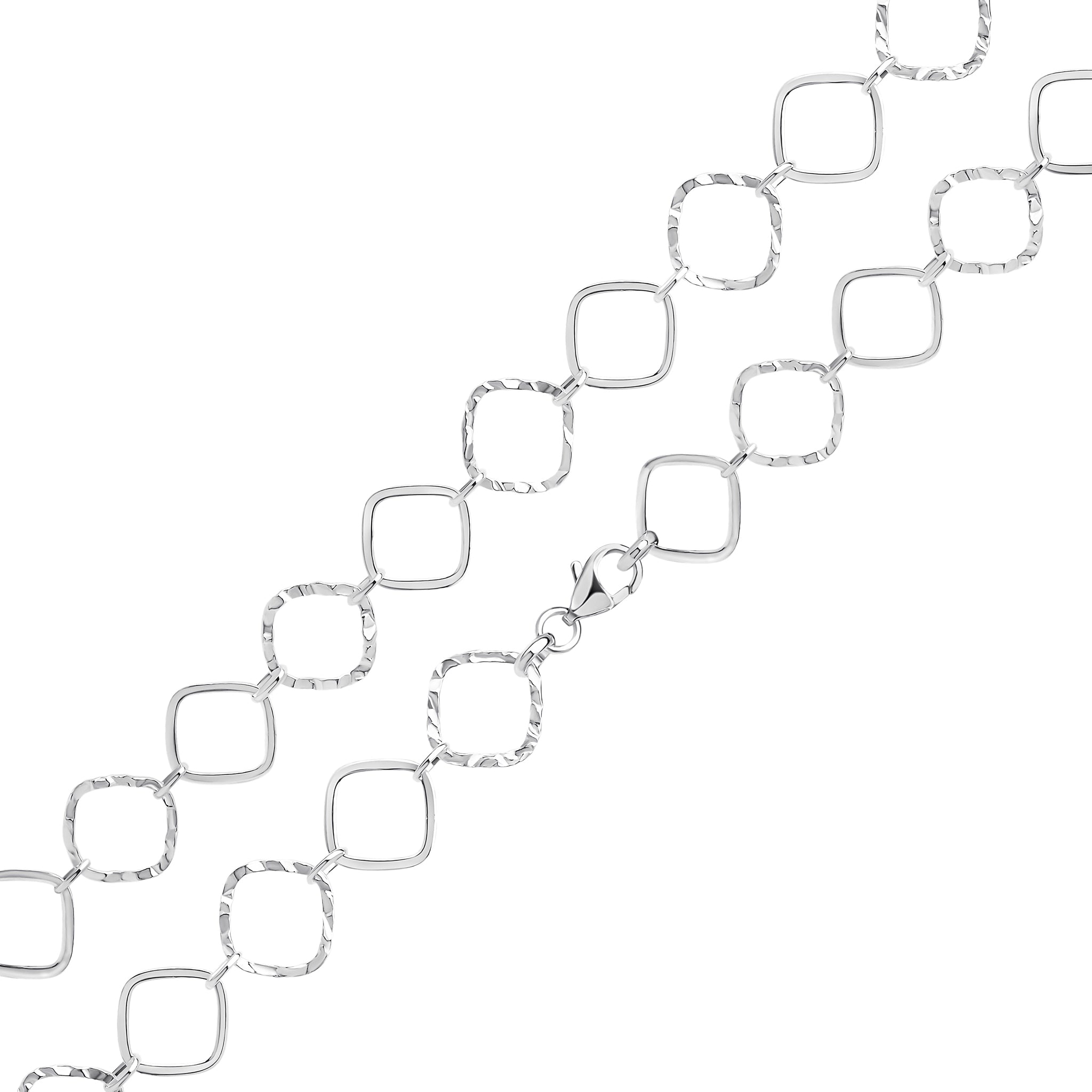 Silver Polished and Textured Diamond Link 7.5"