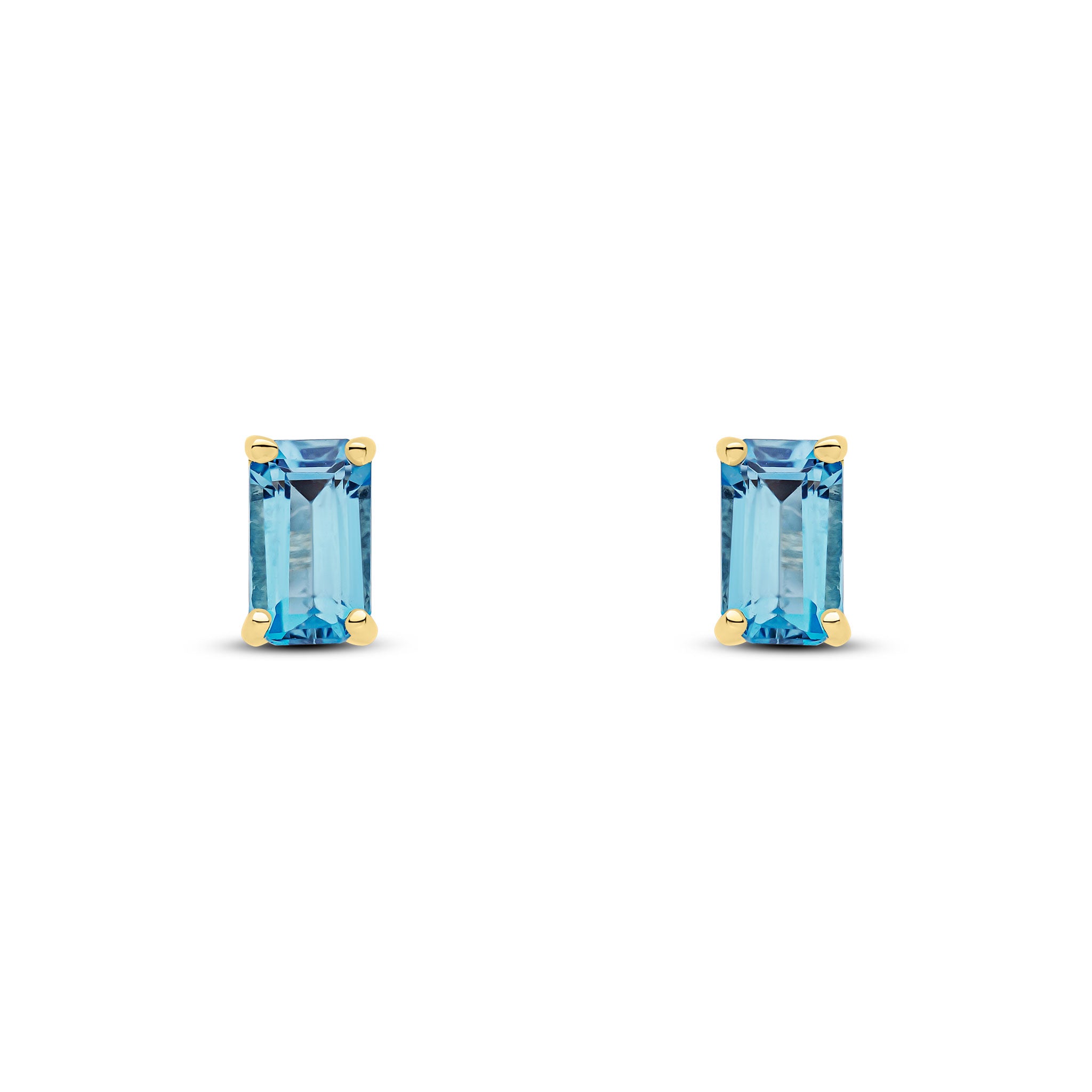 9ct Yellow Gold 5x3 Octagon London Blue Topaz Claw Set Earrings