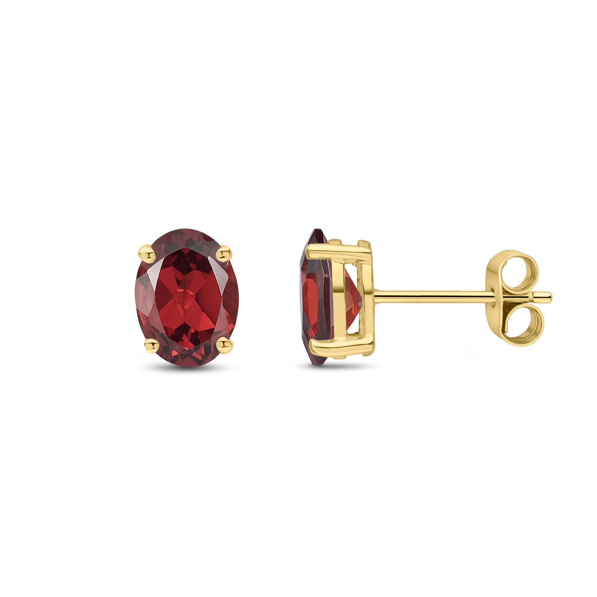 9ct Yellow Gold 8x6 Oval Garnet Claw Set Earrings