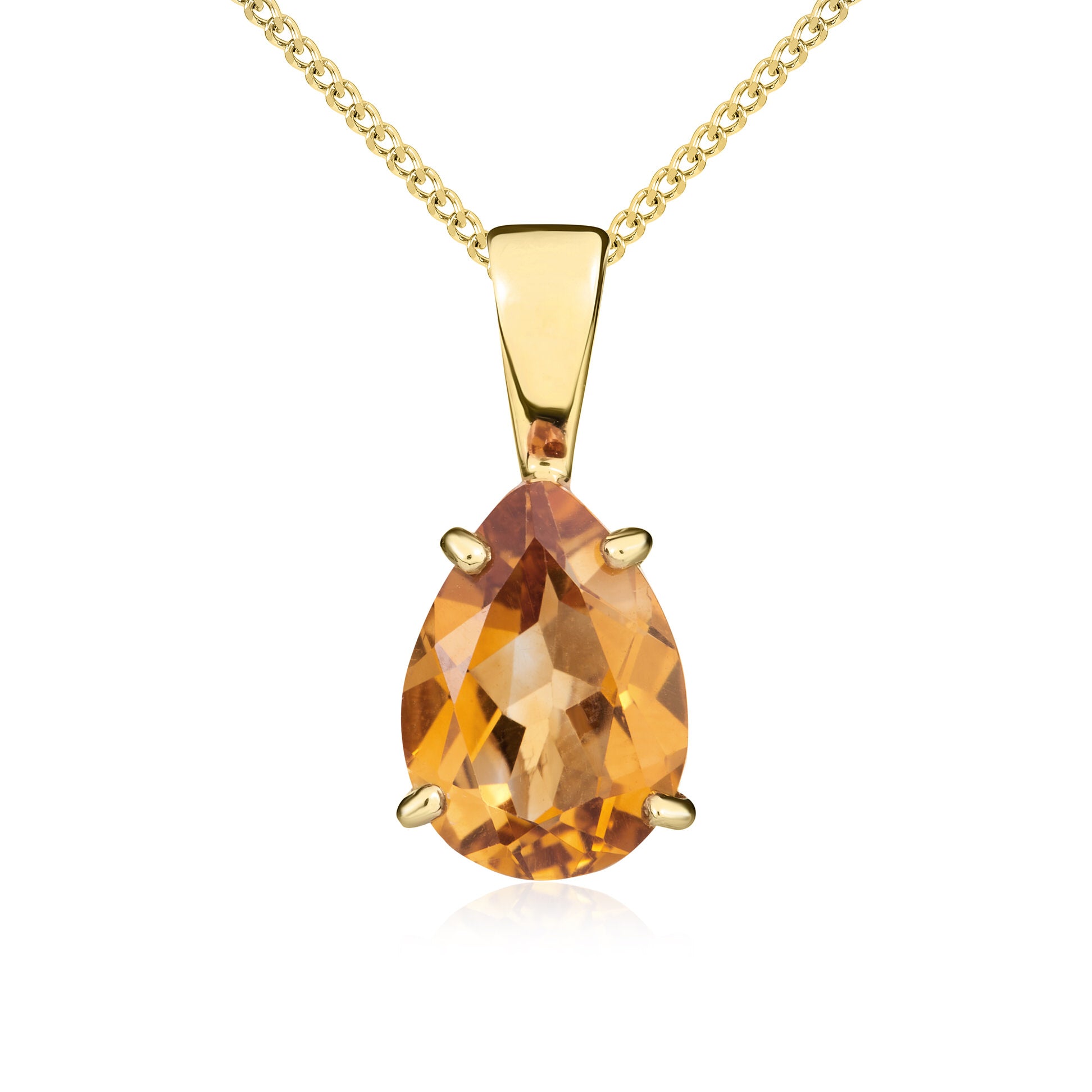 9ct Yellow Gold 10x7 Pear Shape Citrine Claw Set Pendant