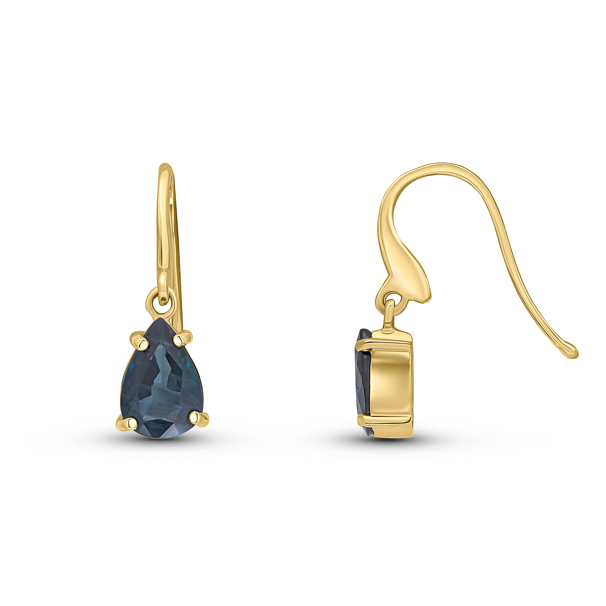 9ct Yellow Gold 7x5mm Pear Shape Sapphire Claw Set Wire Hook Drop Earrings