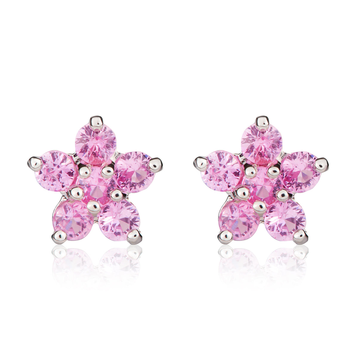 9ct White Gold 5x1 Round Pink Sapphire Claw Set Cluster Earrings