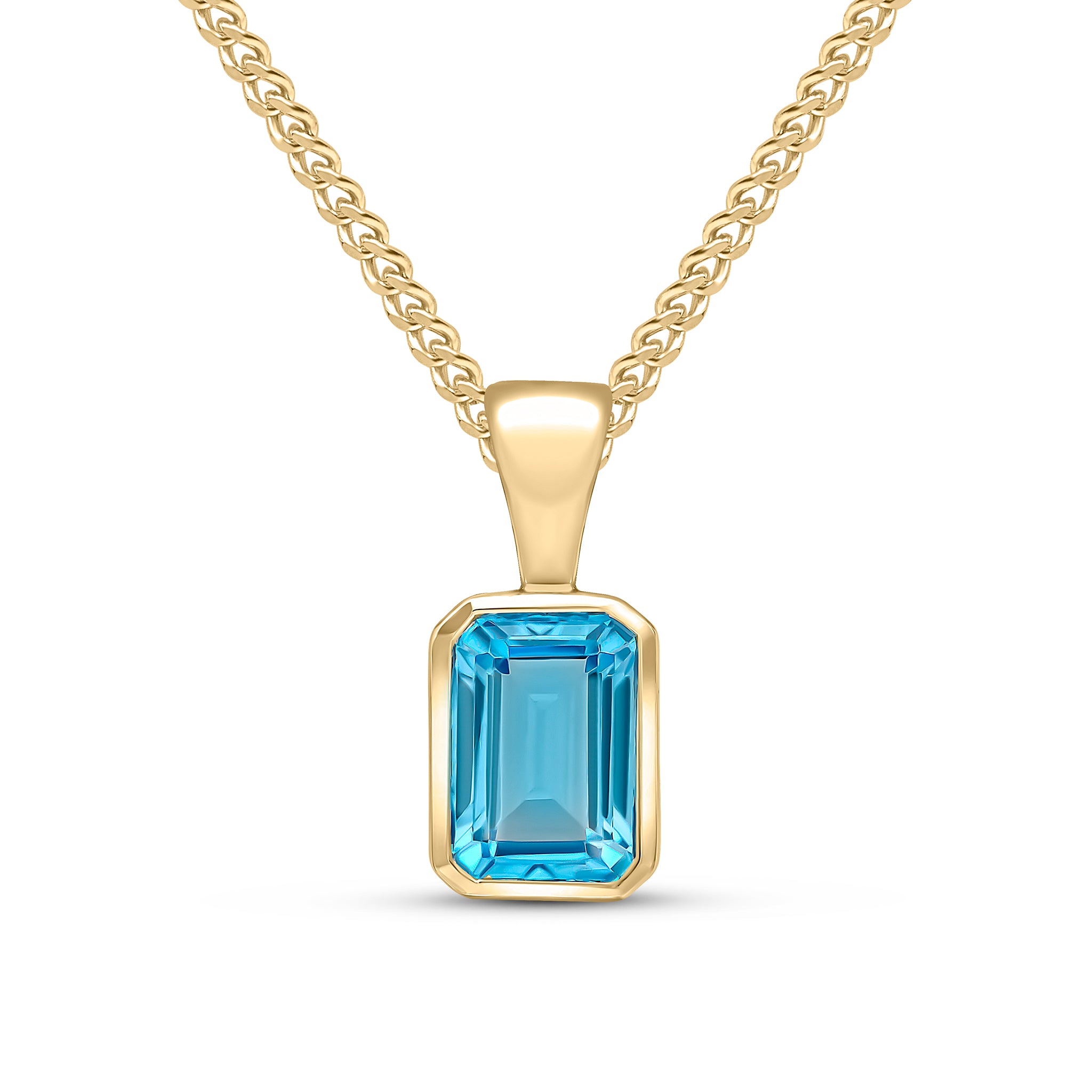 9ct yellow gold 7 x 5mm Octagon Swiss Blue Topaz rubover pendant