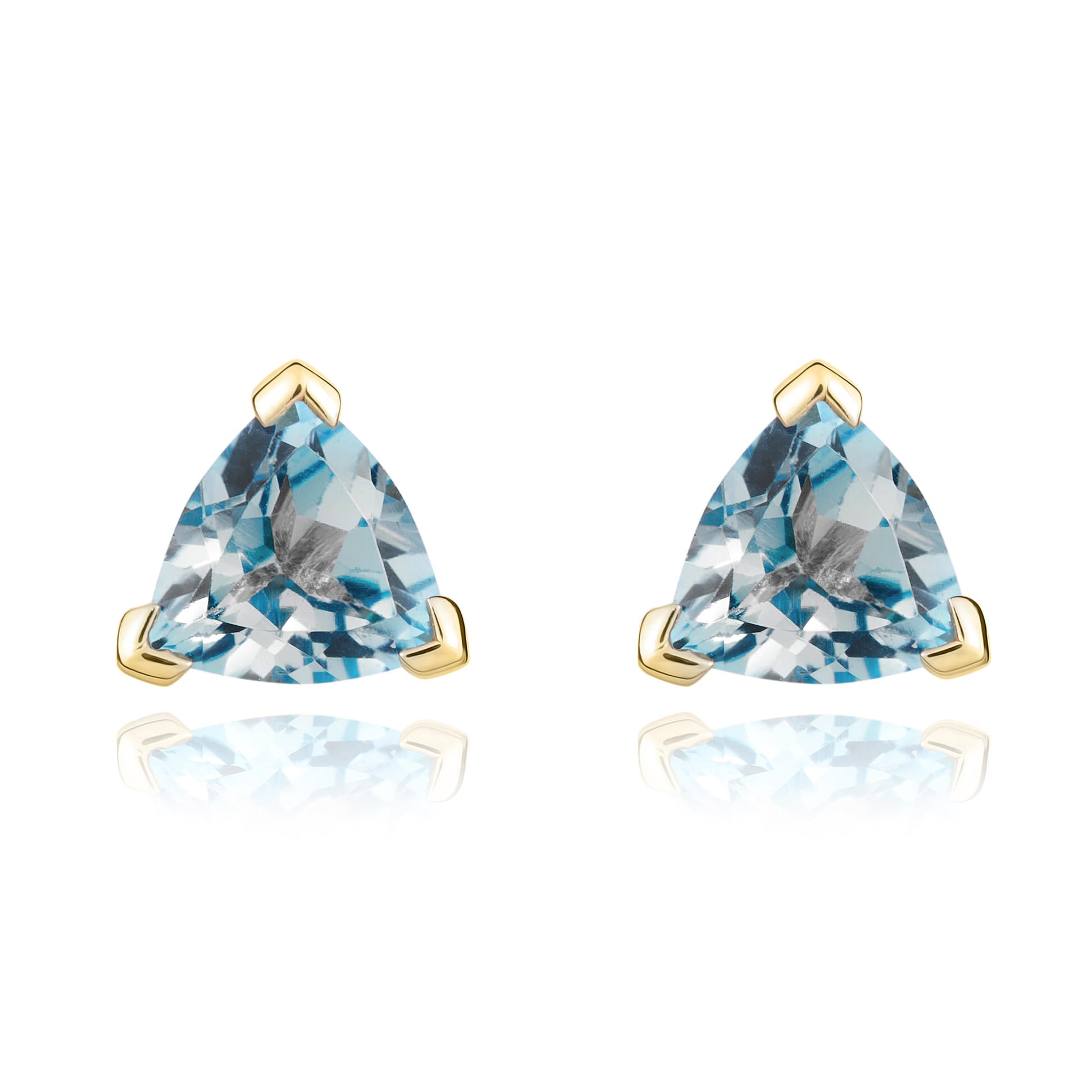 9ct Yellow Gold 6mm Trilliant Swiss Blue Topaz Claw Set Earrings