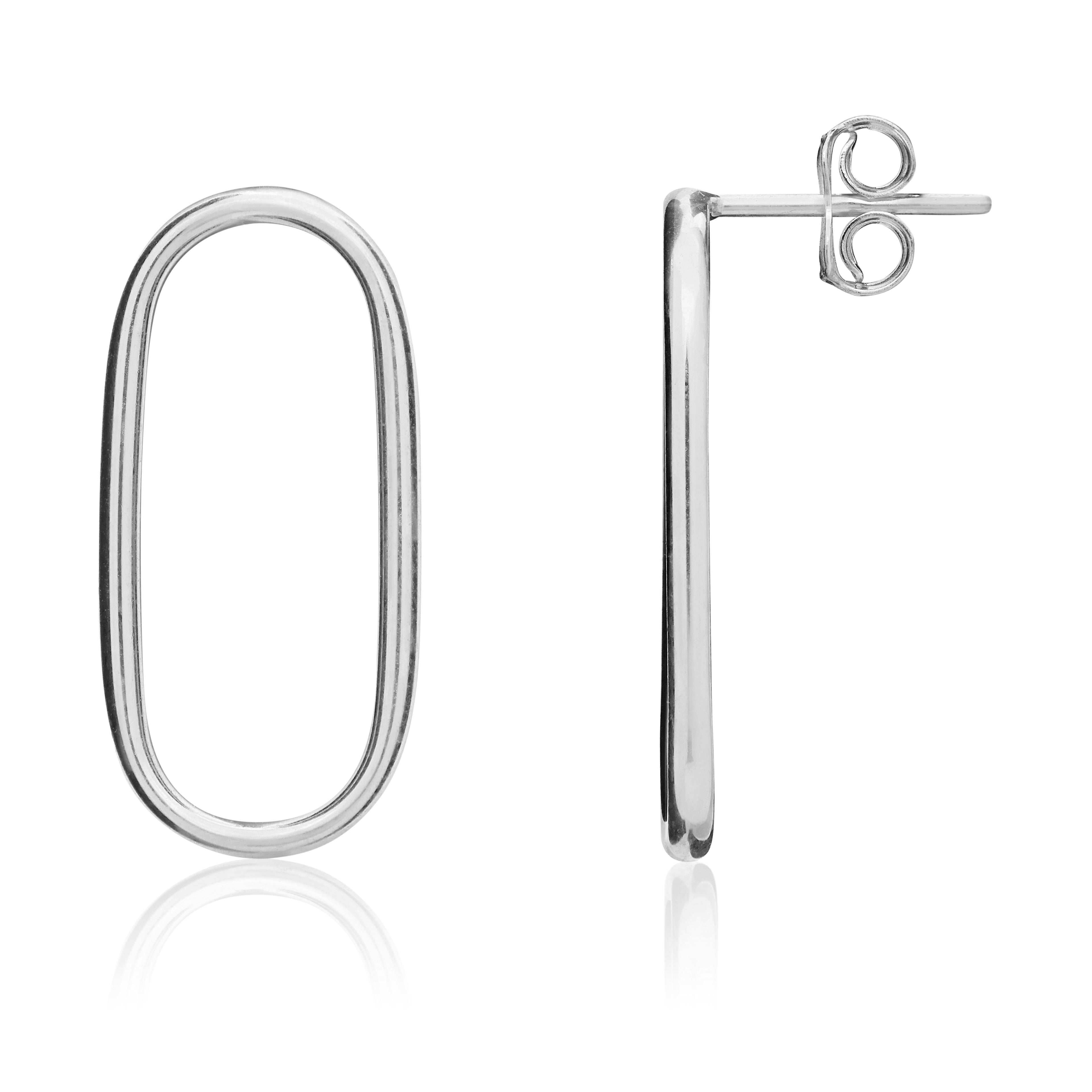 9ct white gold Polished Tube Long Oval Earrings