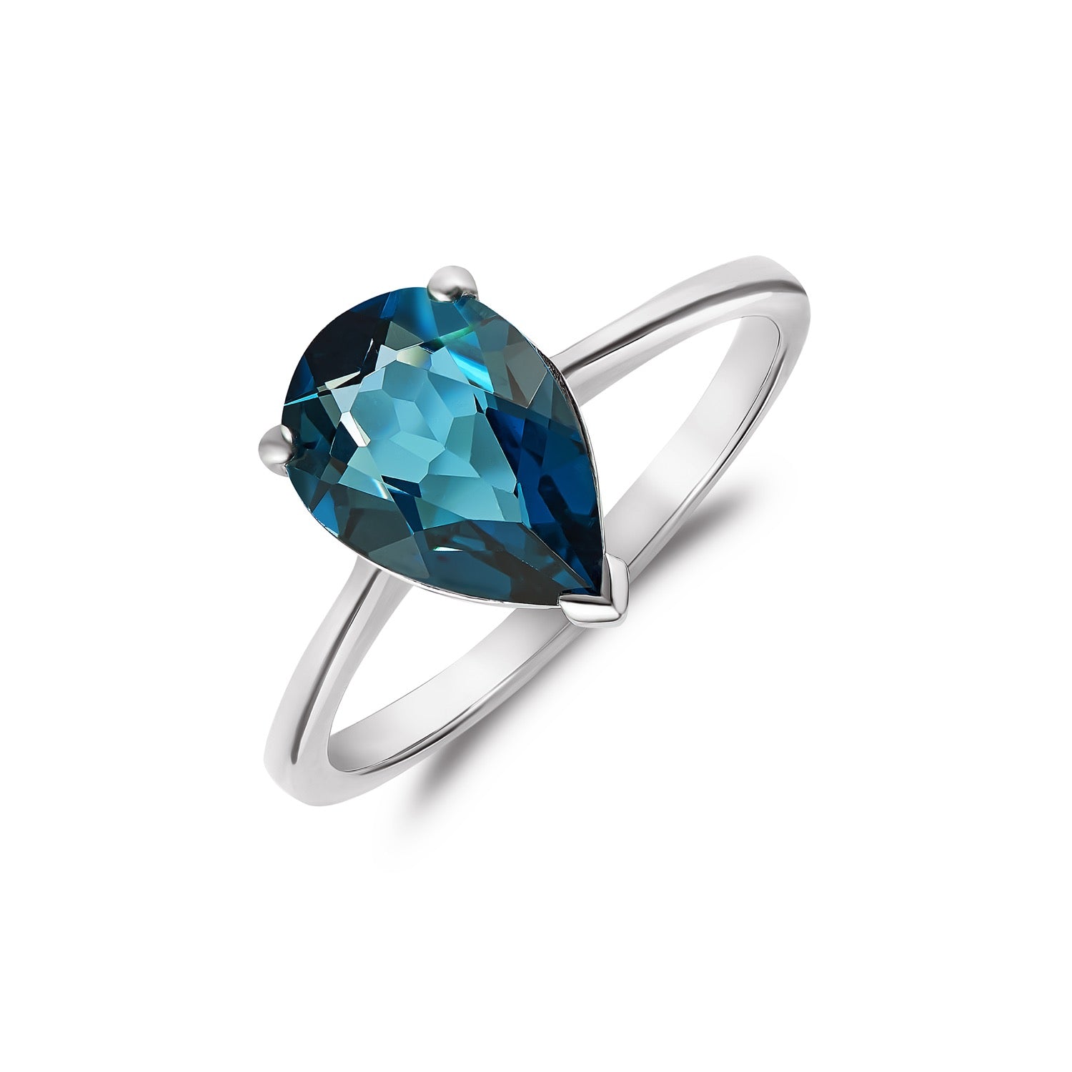 9ct White Gold 10x7mm Pear Shape London Blue Topaz Claw Single Stone Ring