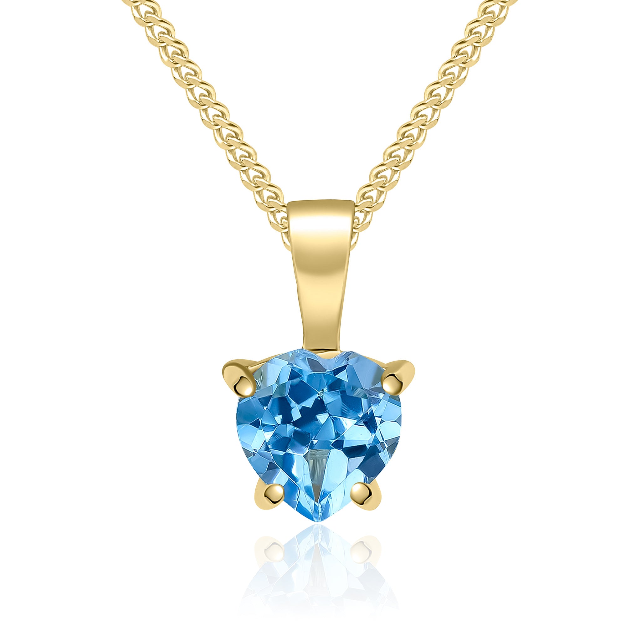 9ct Yellow Gold 6mm Heartshape Swiss Blue Topaz Claw Set Pendant