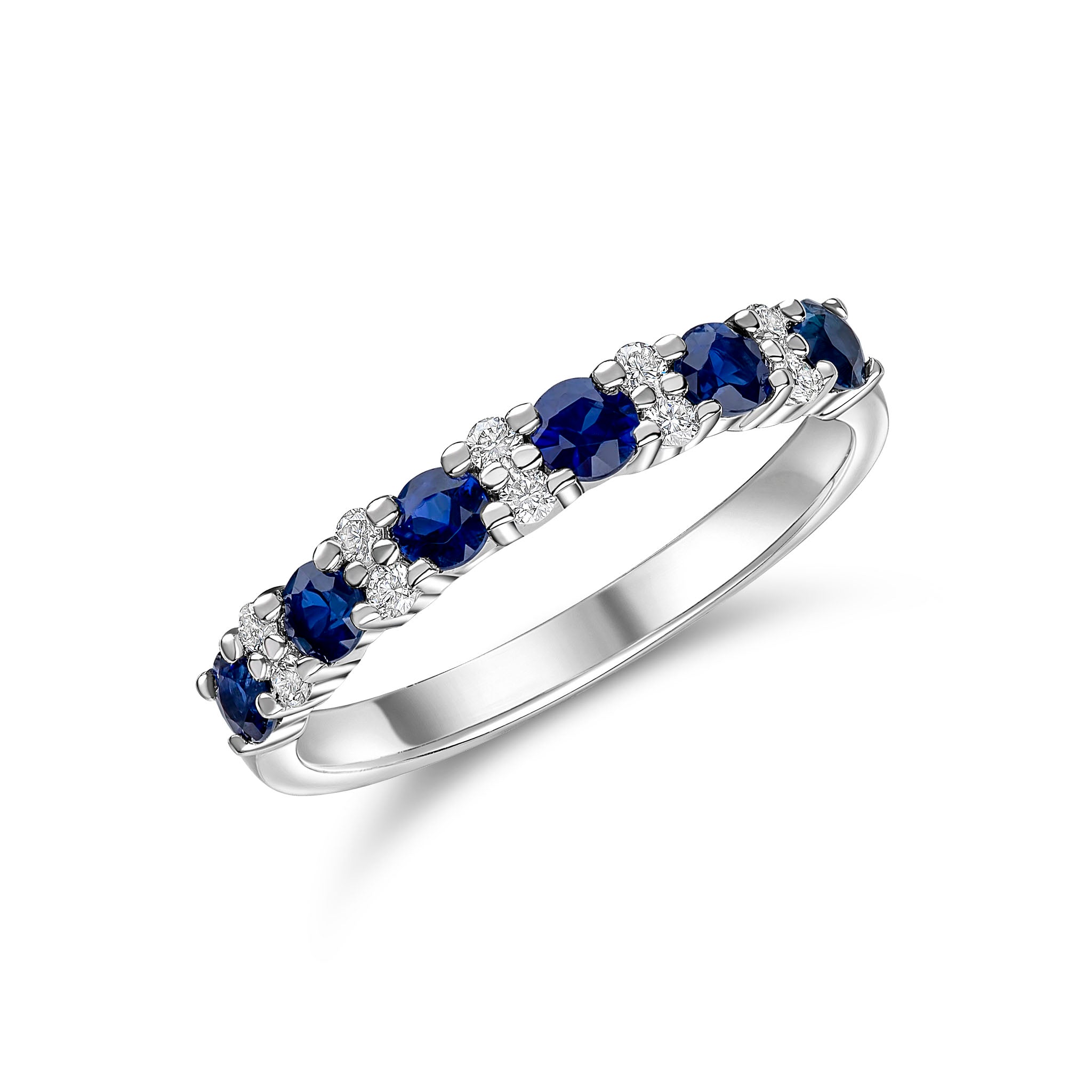 18ct White Gold Round Sapphire & Diamond Claw Set 1 2 Eternity Ring