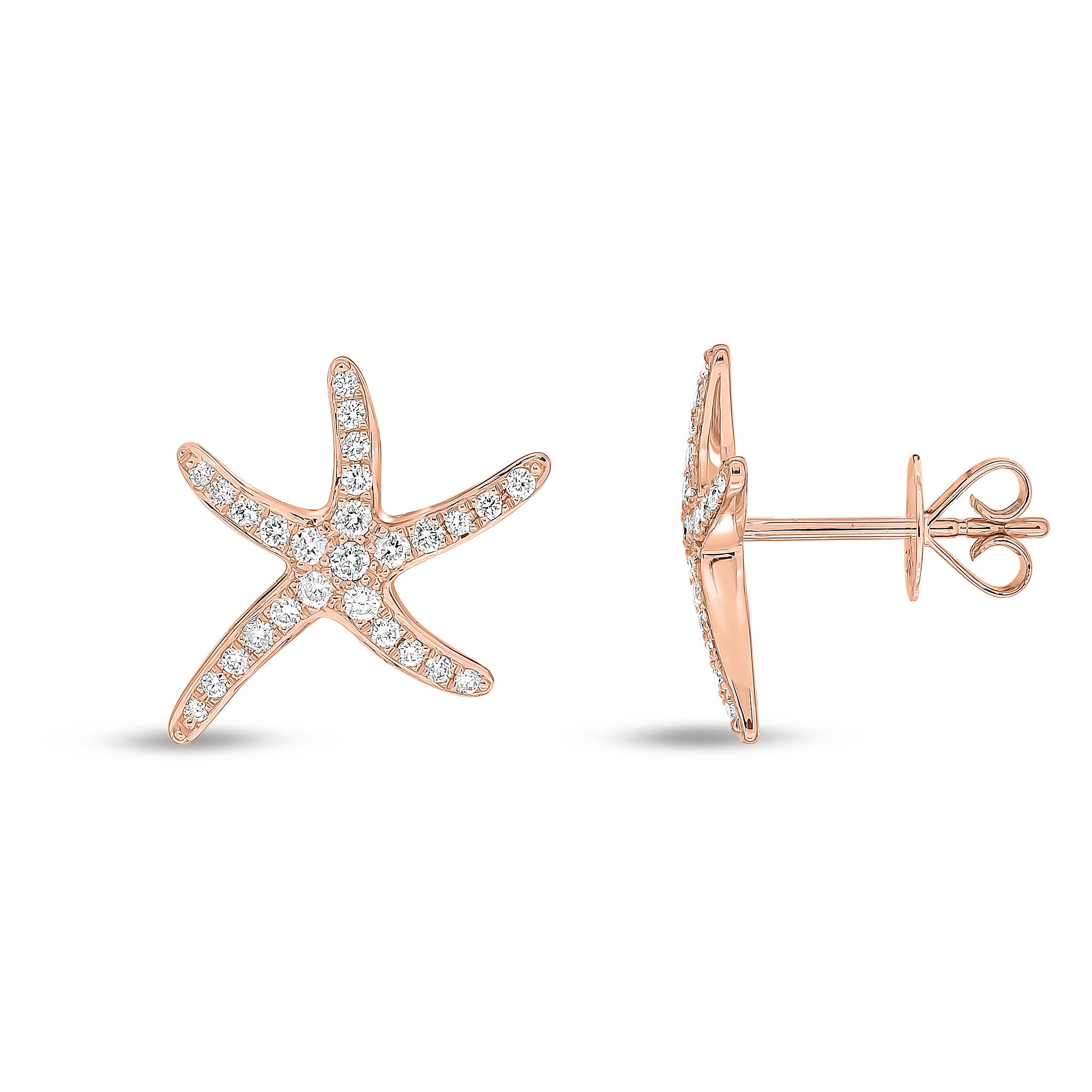 18ct Rose Gold Diamond Pave Set 'starfish' Stud Earrings Small