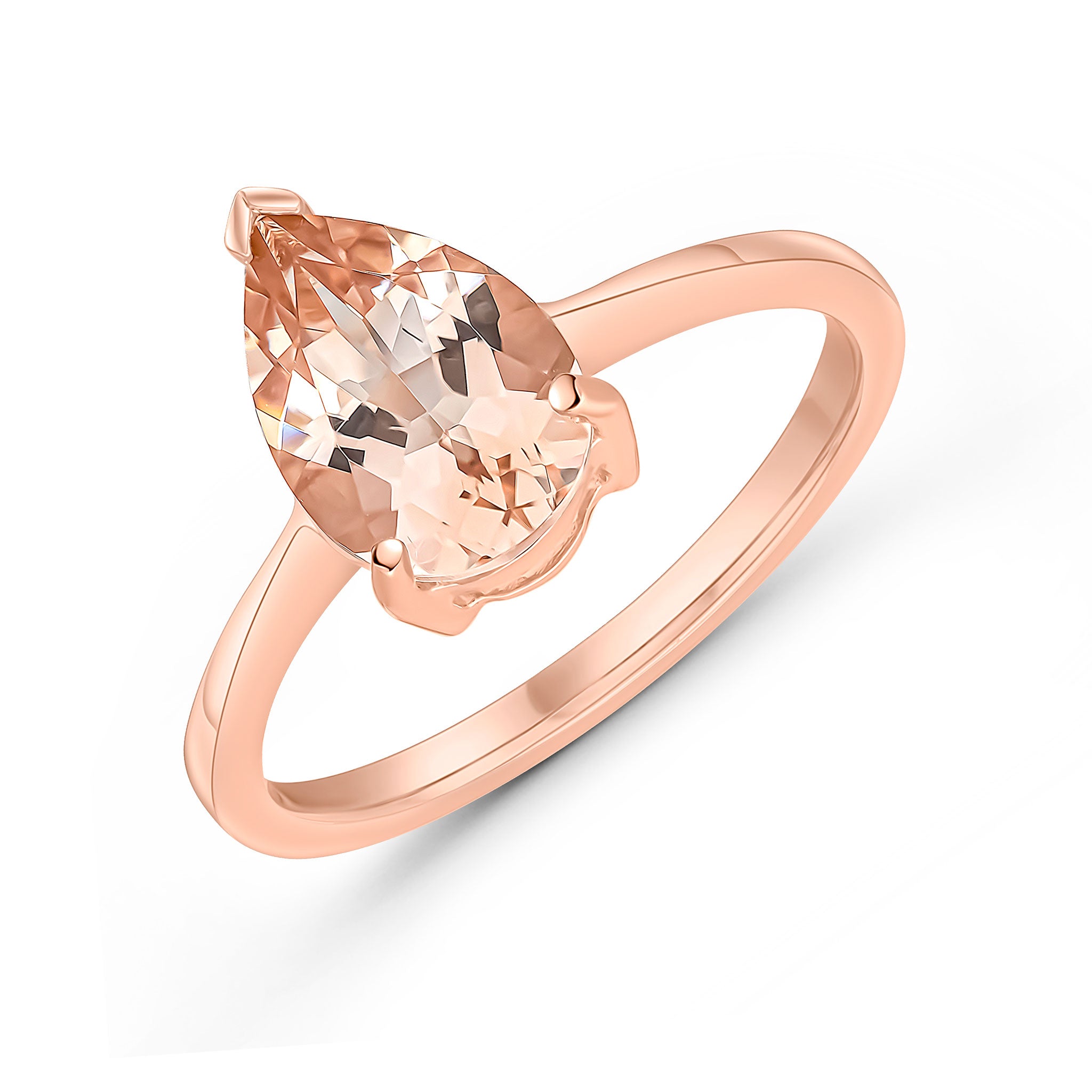 9ct Rose Gold 10x7mm Pear Shape Morganite Claw Single Stone Ring