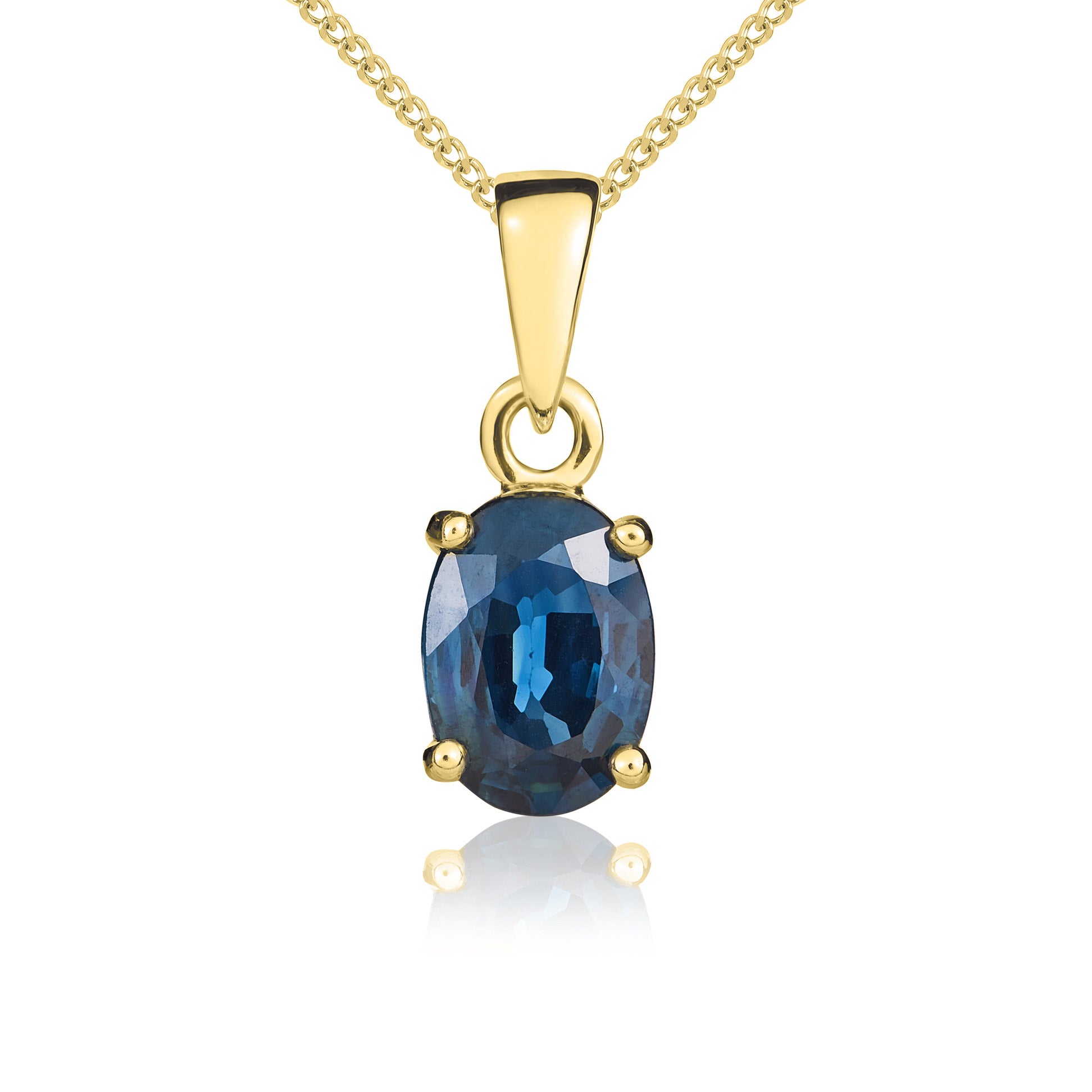 9ct Yellow Gold 7x5mm Oval Sapphire 4 Claw Pendant