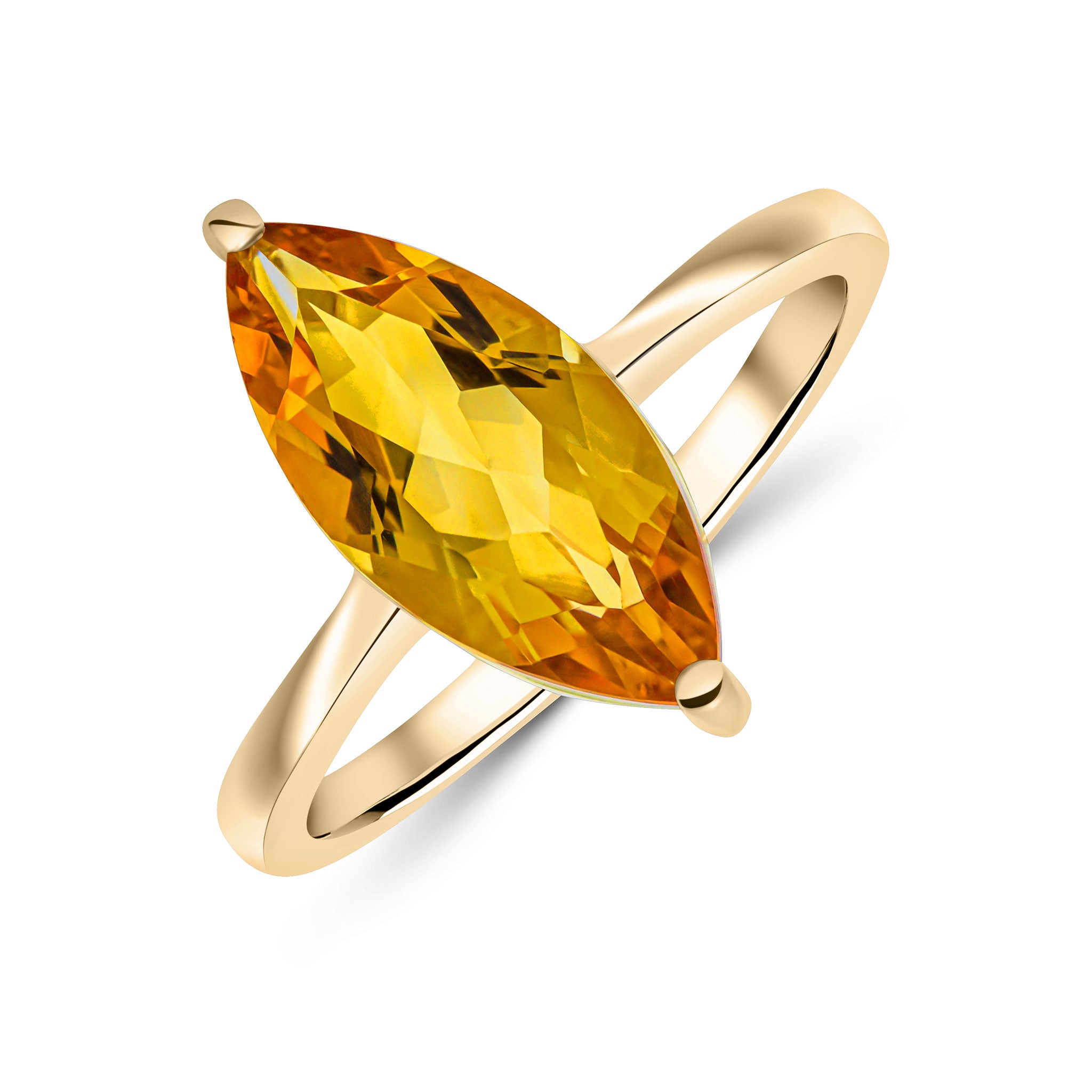 9ct Yellow Gold 15x7mm Marquise Citrine Claw Set Single Stone Ring