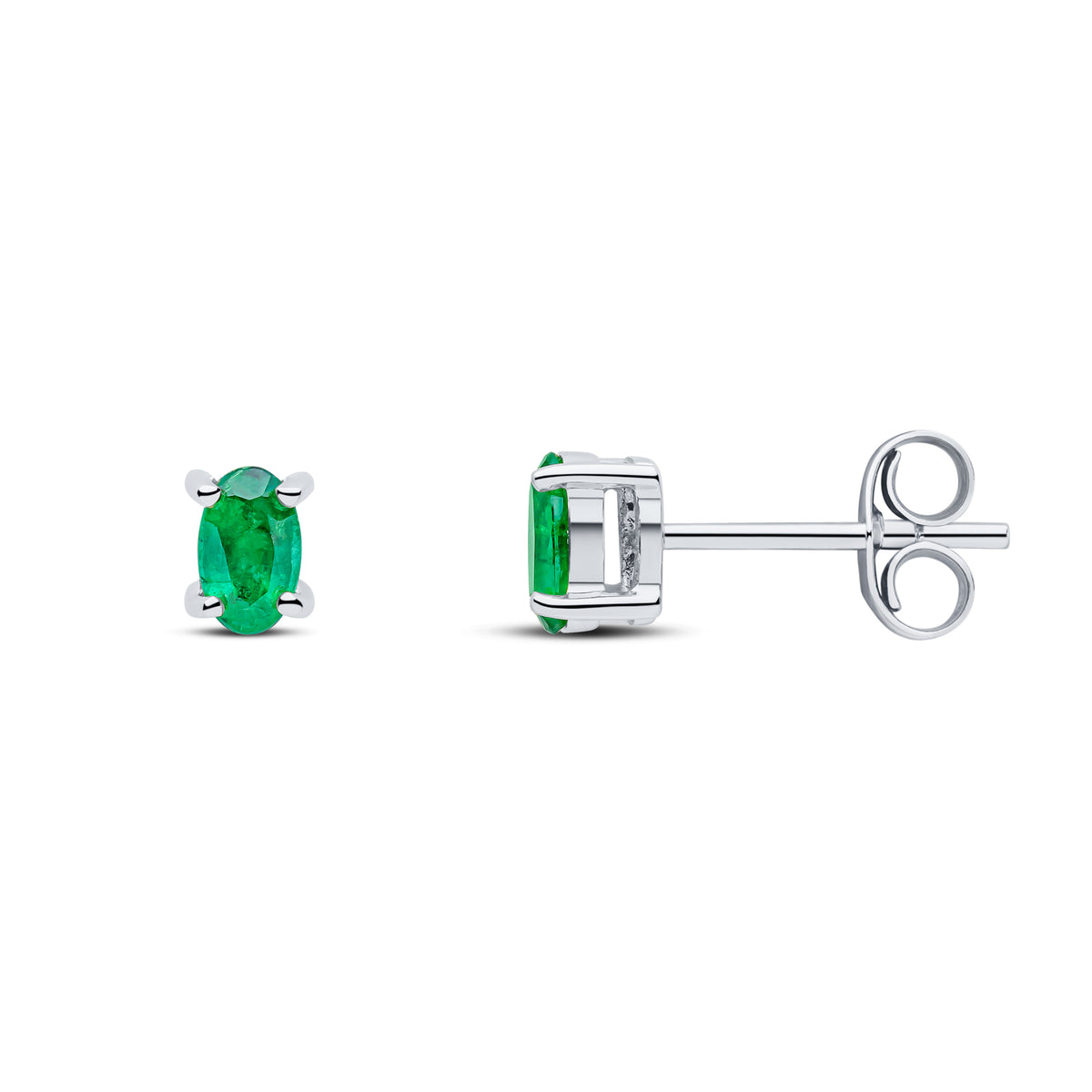 9ct White Gold 5x3 Oval Emerald Claw Set Earrings