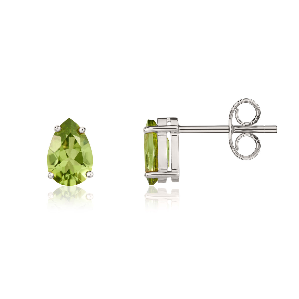 9ct White Gold 9x6 Pear Shape Peridot 4 Claw Earrings (Temporarily Discontinued)