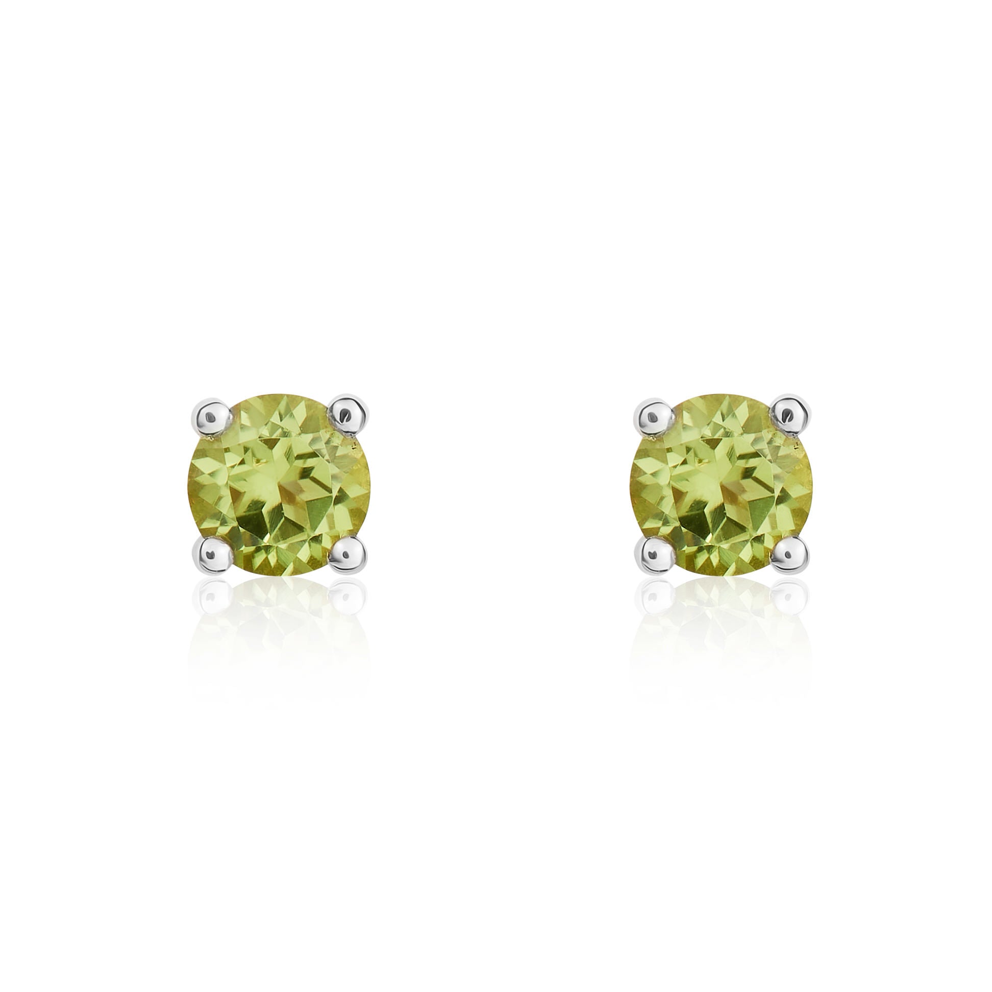 9ct white gold 4mm Round Peridot 4 Claw Earrings