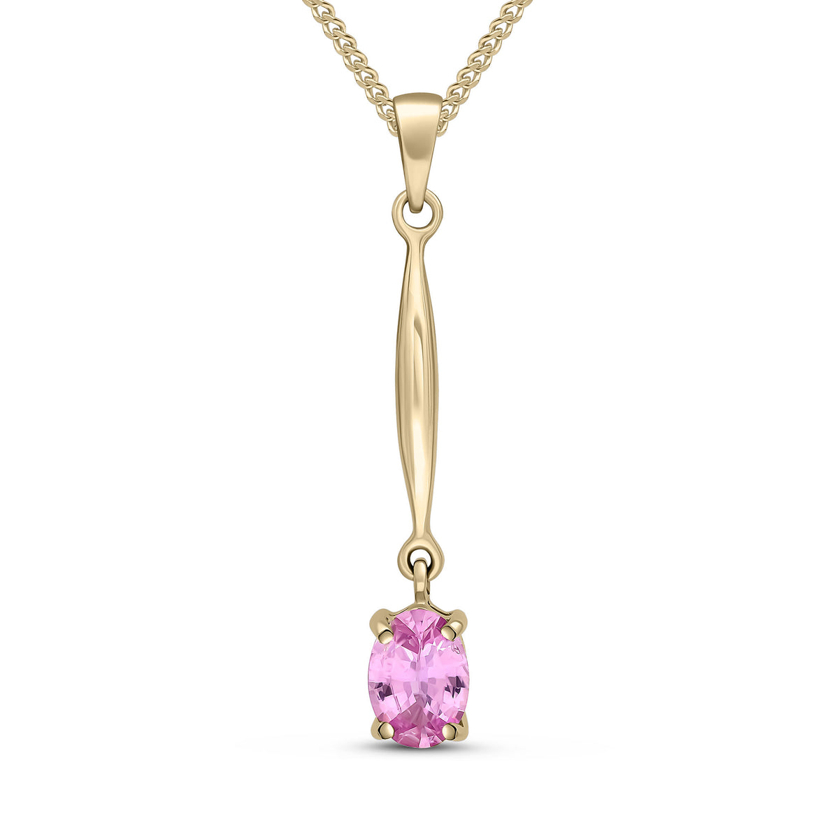 9ct Yellow Gold 7x5 Oval Claw Pink Sapphire and Bar Pendant