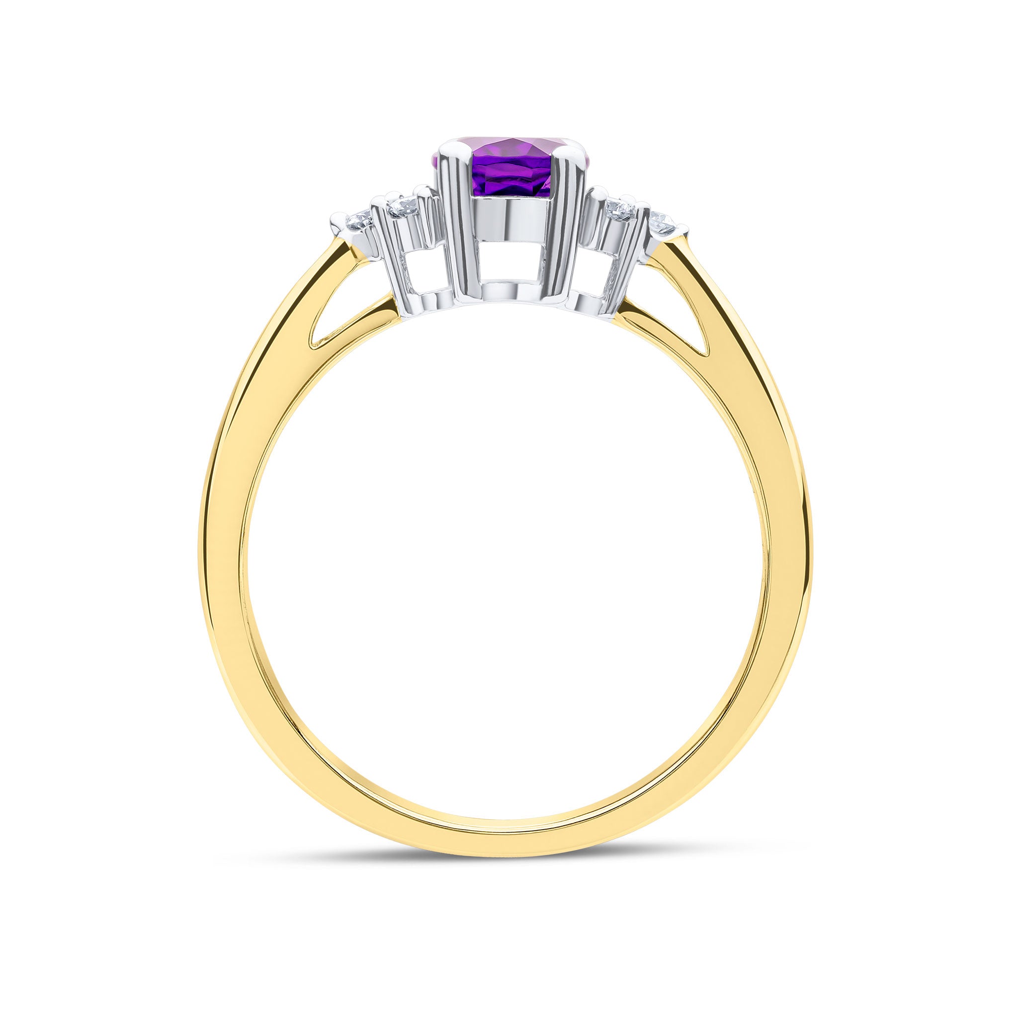 9CT YWG 7X5 OVAL AMETHYST & DIAMOND TREFOIL SHOULDERS RING 1