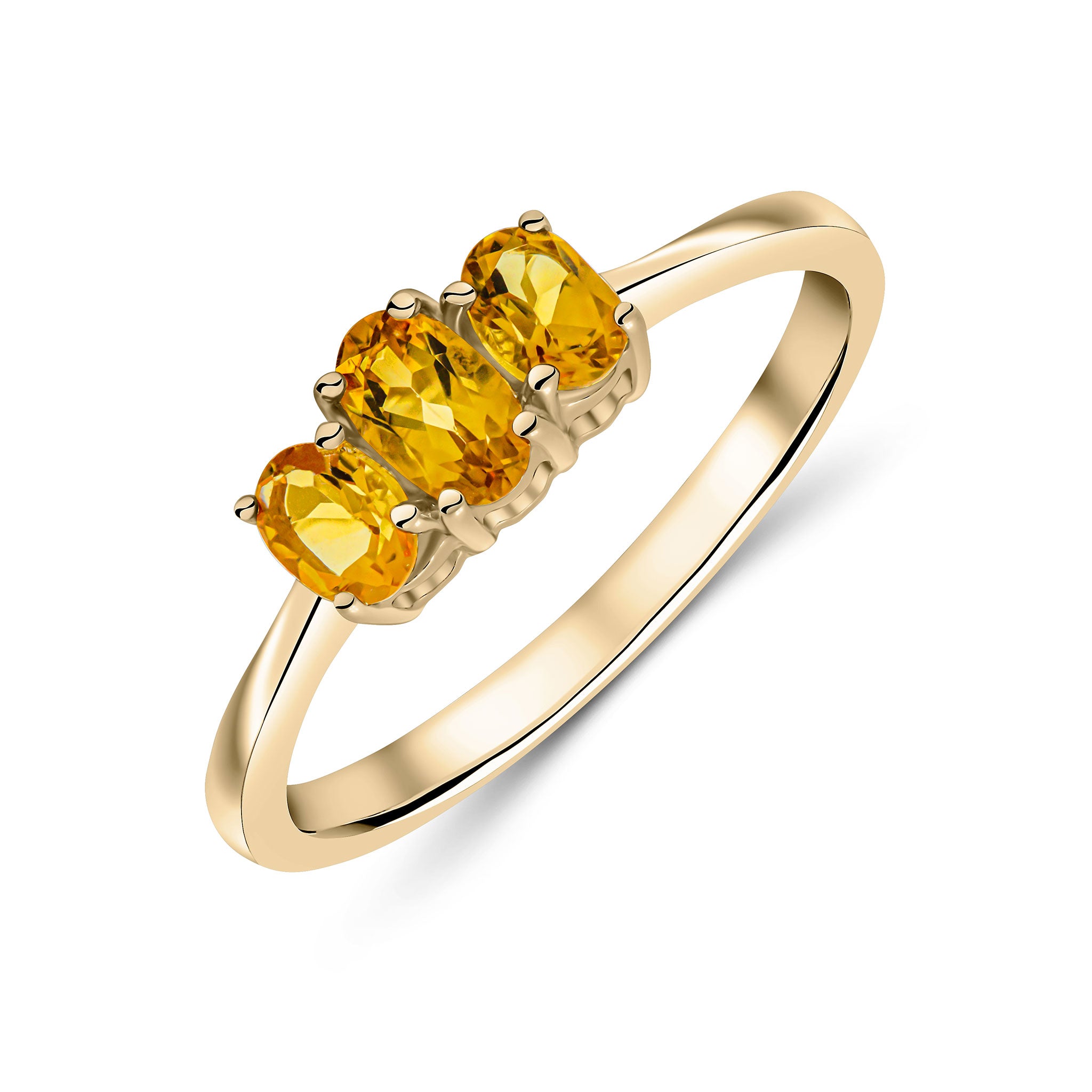 9ct Yellow Gold Oval Citrine 3 Stone Claw Set Ring