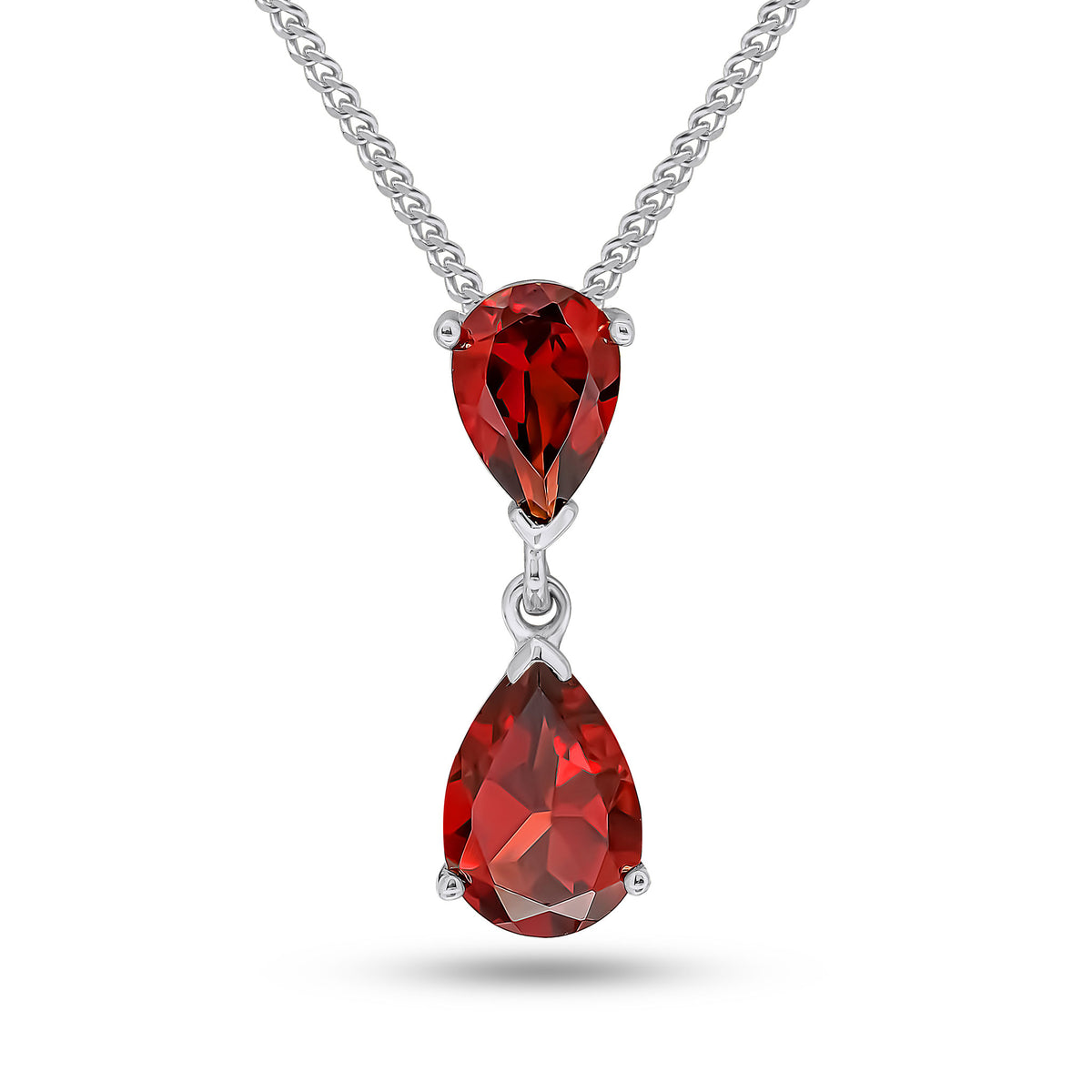 9ct White Gold Pear Shape Garnet 2 Stone Claw Set Pendant