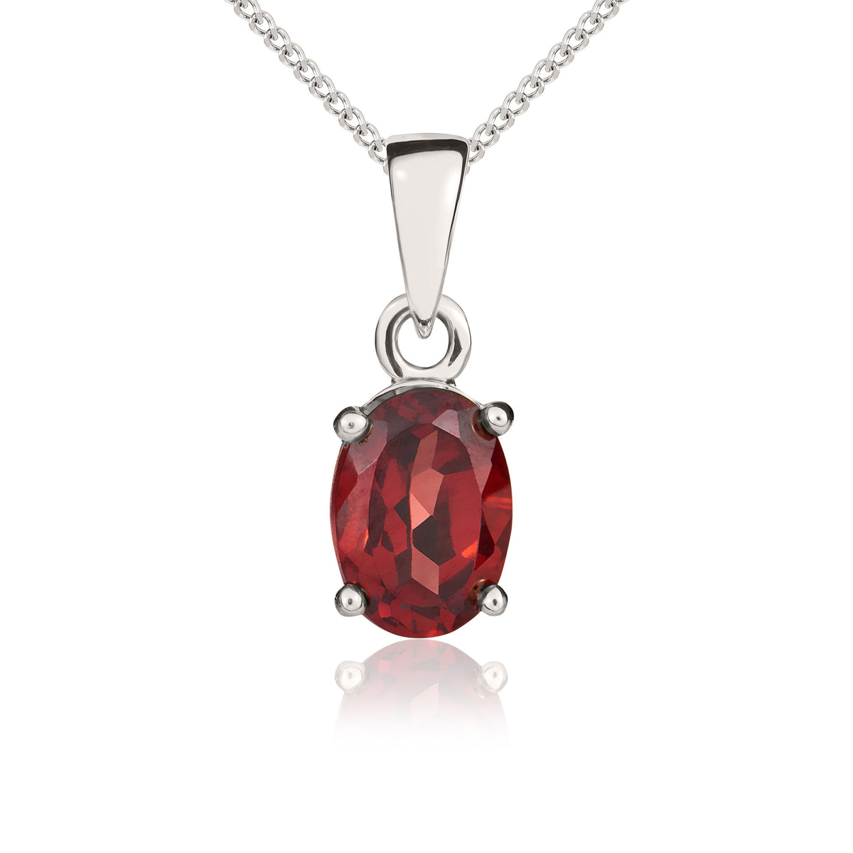 9ct White Gold 7x5mm Oval Garnet Claw Set Pendant